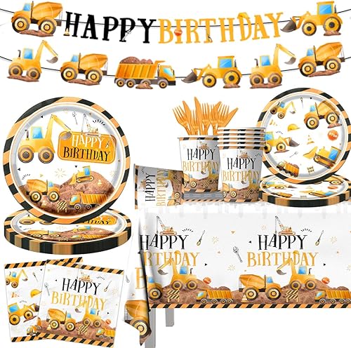 Miniatura 1 de 142 piezas de suministros de fiesta de cumpleaños de construcción temática de construcción, decoraciones de fiesta de cumpleaños para niños y niños,