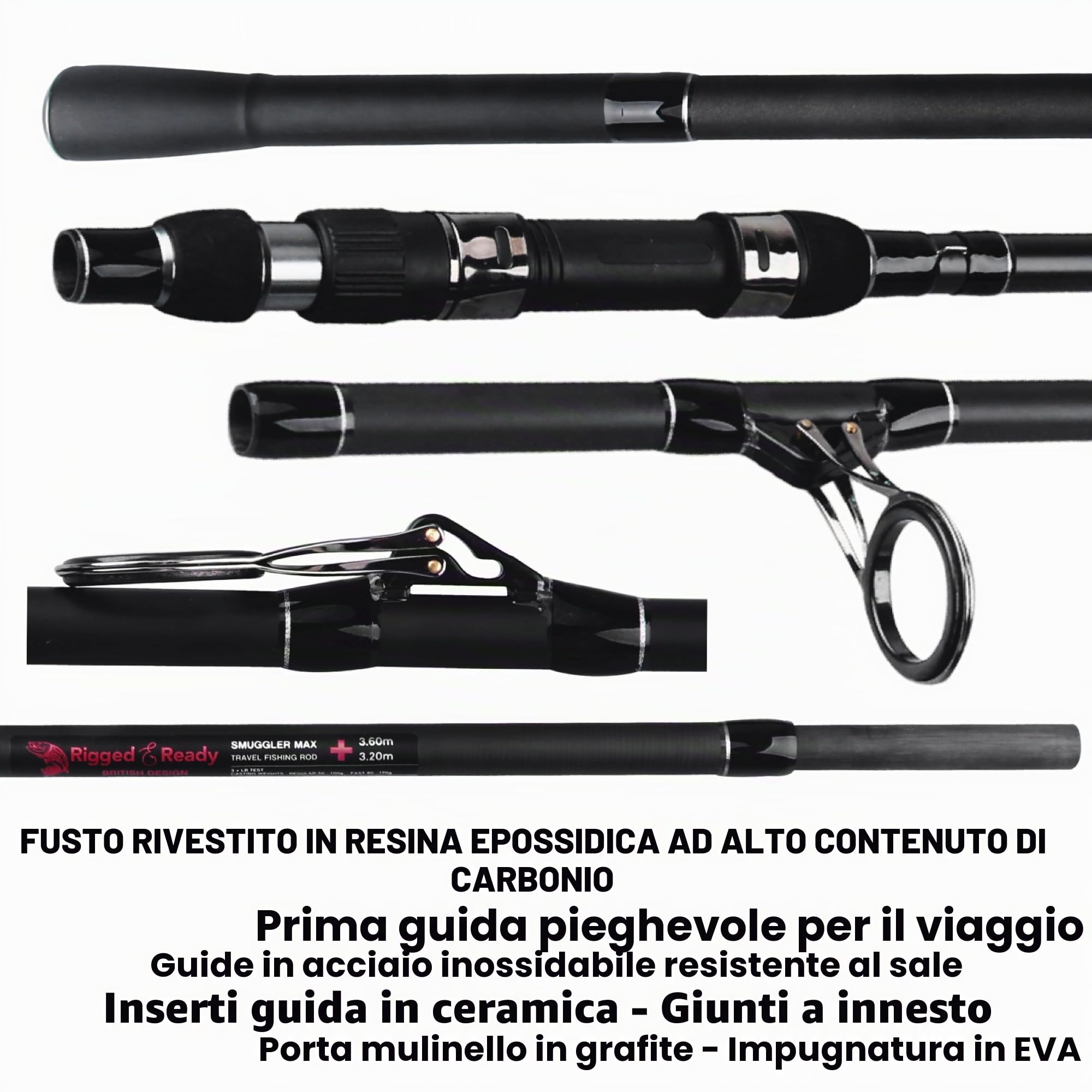 Rigged and Ready S Max e S Mid Travel - Canne da pesca da viaggio, 2 potenti canne multifunzione compatte Predator-Carp-Surf, 2 punte e custodia per pescatori mobili in viaggio d'acqua dolce e di mare