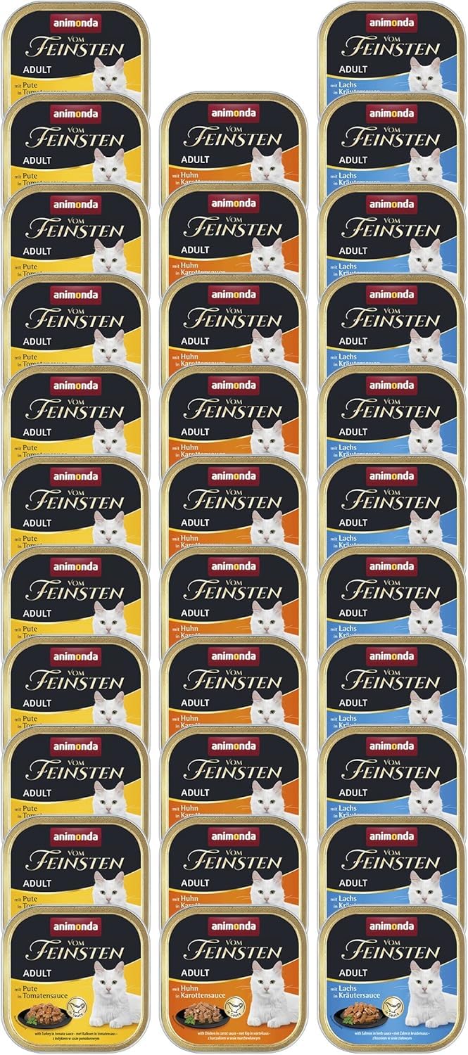 animonda Vom Feinsten Adult Saucen Vielfalt (32 x 100 g), Nassfutter für ausgewachsene Katzen, Katzenfutter ohne Getreide und Zucker, zarte Stückchen in köstlicher Sauce