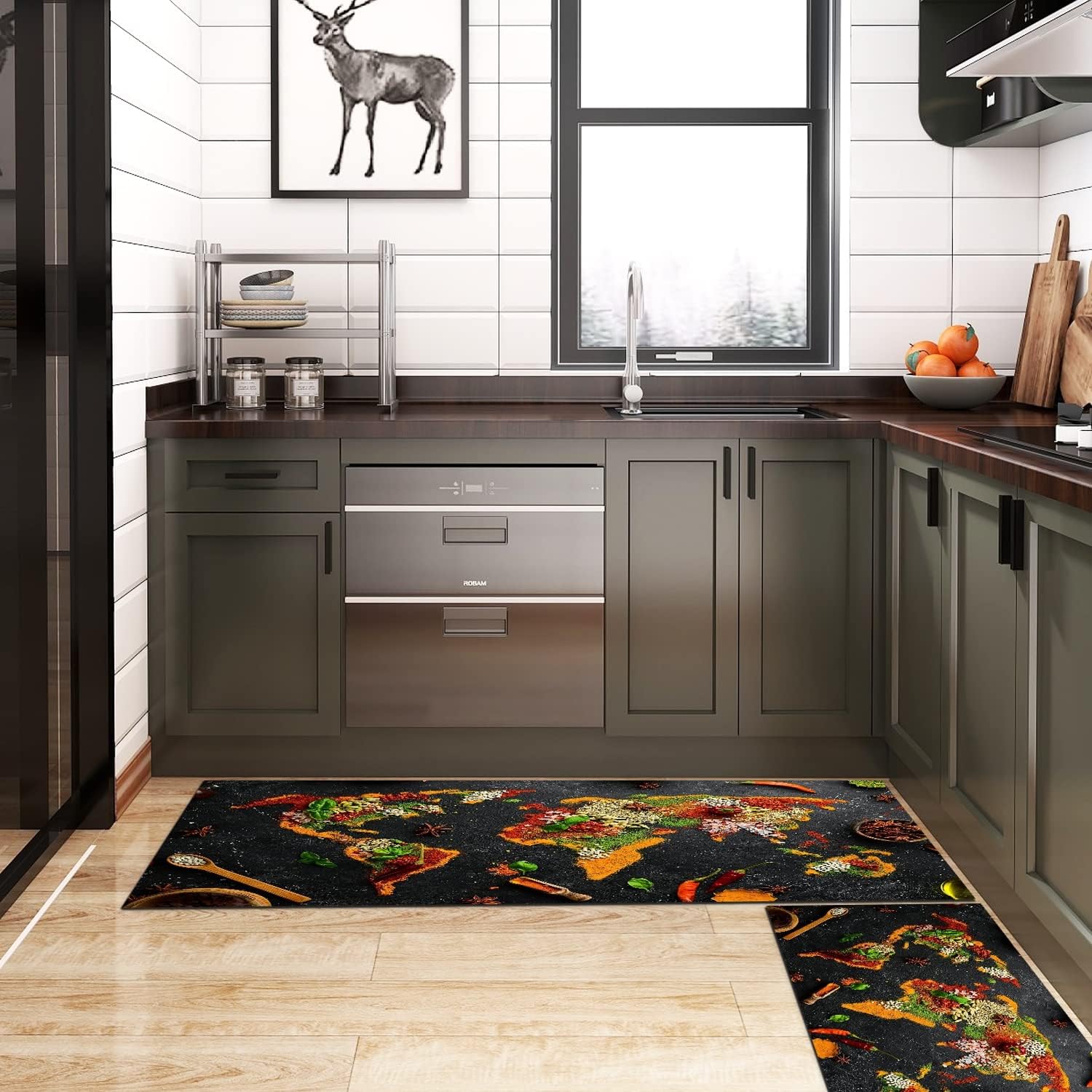 GUBIYU Set of 2 Kitchen Rugs and Mats Colorful Spices and Herbs Kitchen Rug for