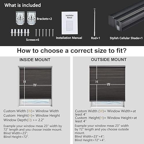 Miniatura 6 de Xidamen Persianas celulares opacas sin cordones, persianas de panal para ventanas, oscurecimiento de la habitación, persianas inferiores para el