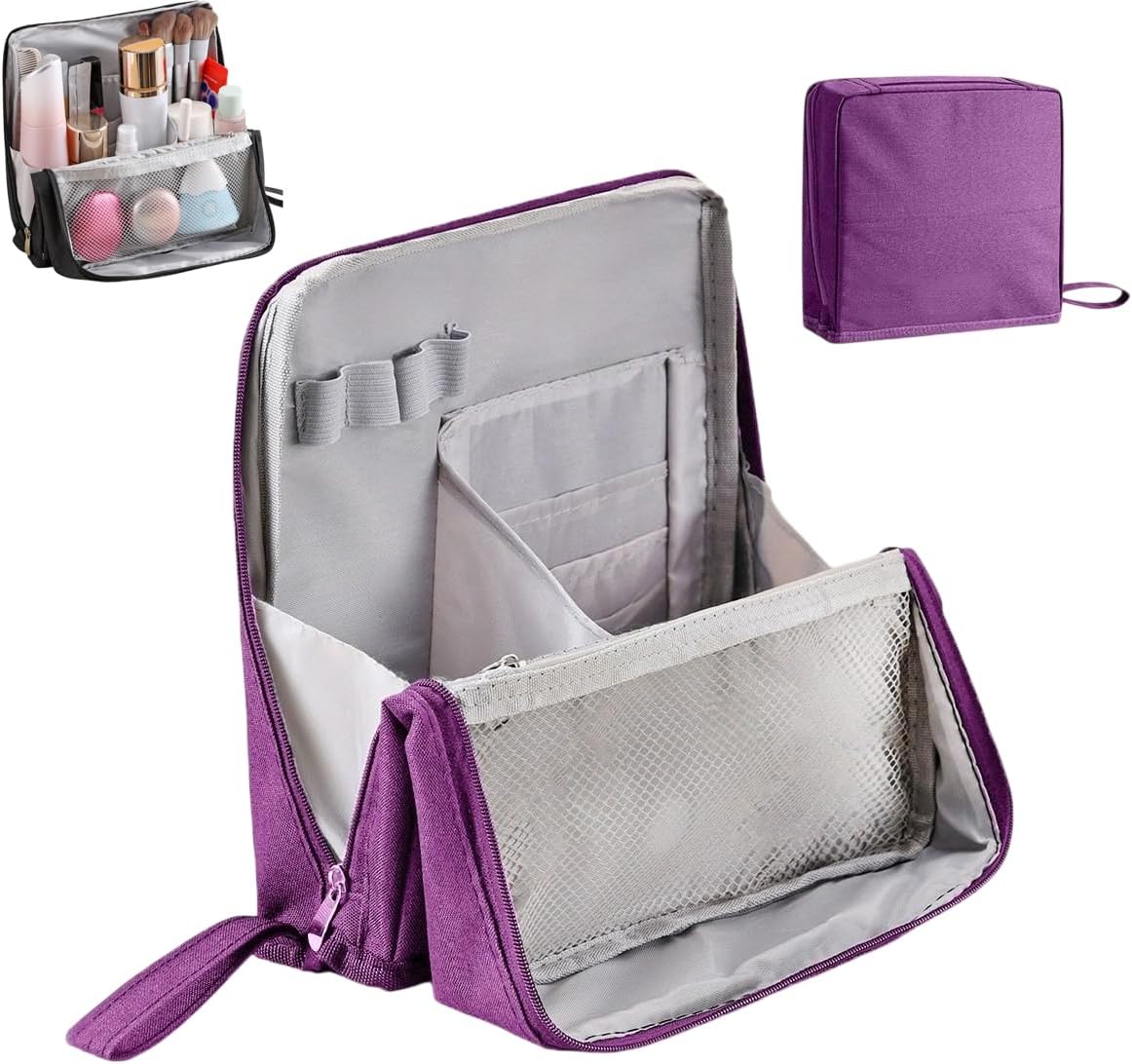 Stylish Handheld Partitioned Cosmetic Bag, Large Capacity Multi-compartment, Lightweight & Stylish Design, Waterproof Oxford Cloth Organizer for Cosmetic (Purple)