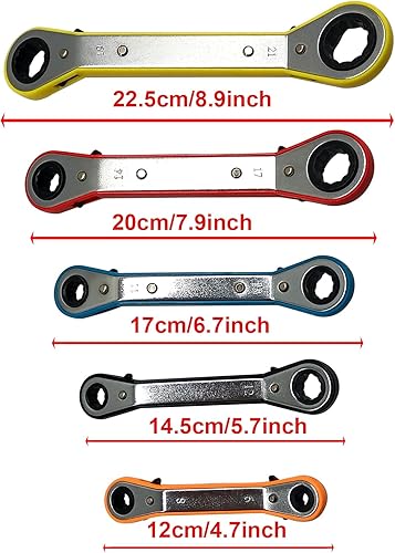 Miniatura 8 de MacWork Juego de llaves de trinquete de 5 piezas, cinco colores, reversibles, universales, de doble anillo, combinación métrica profesional de acero