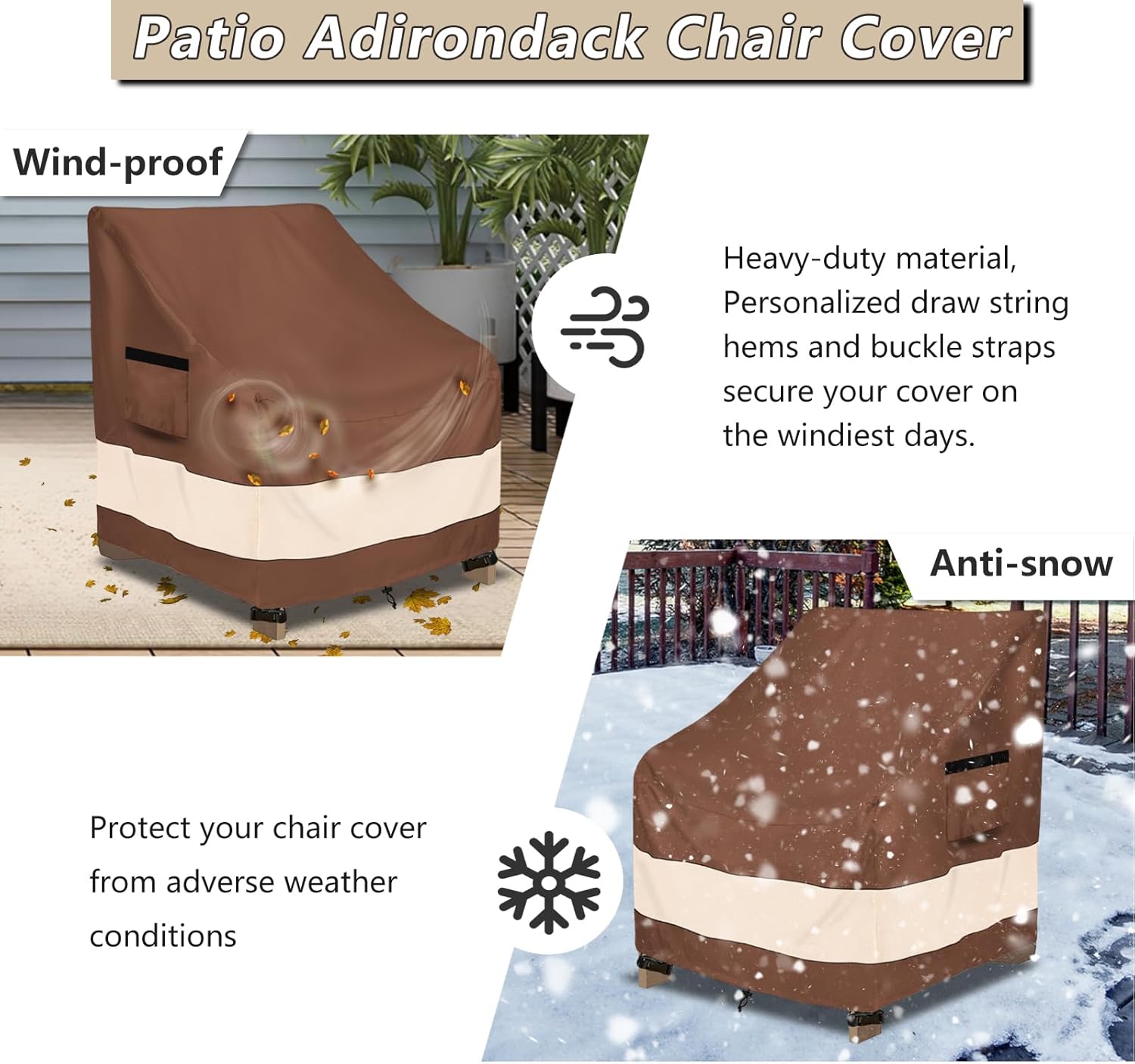 Patio Adirondack Chair Cover 33 x 35 x 36 inch,Waterproof Heavy Duty Outdoor Chair Covers,Adirondack Chair Covers for Outdoor Chair,Brown & Beige