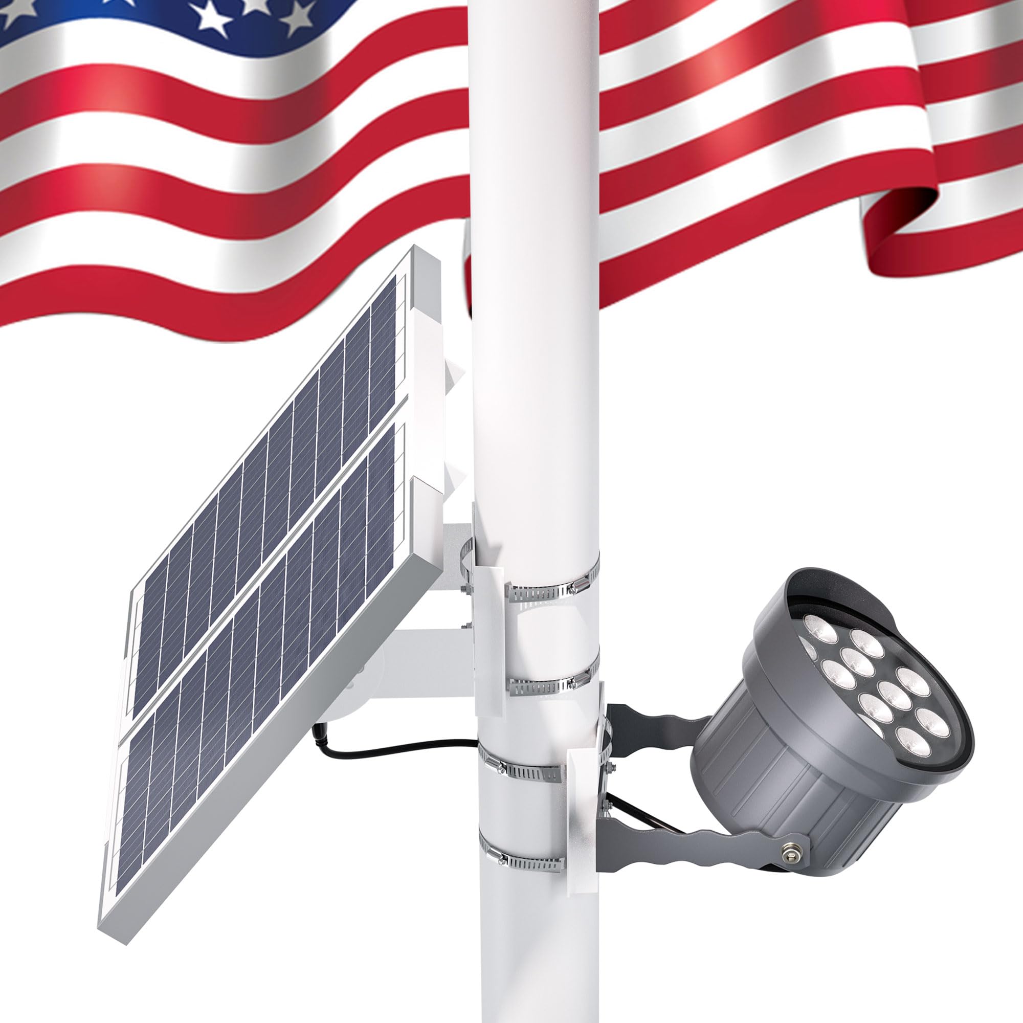 Ofuray Solar Flag Pole Light - Upgrade Big Solar Light for Outdoor Flagpole, Dusk to Dawn with Remote Control, Fits 0.5"-4'' Diameter