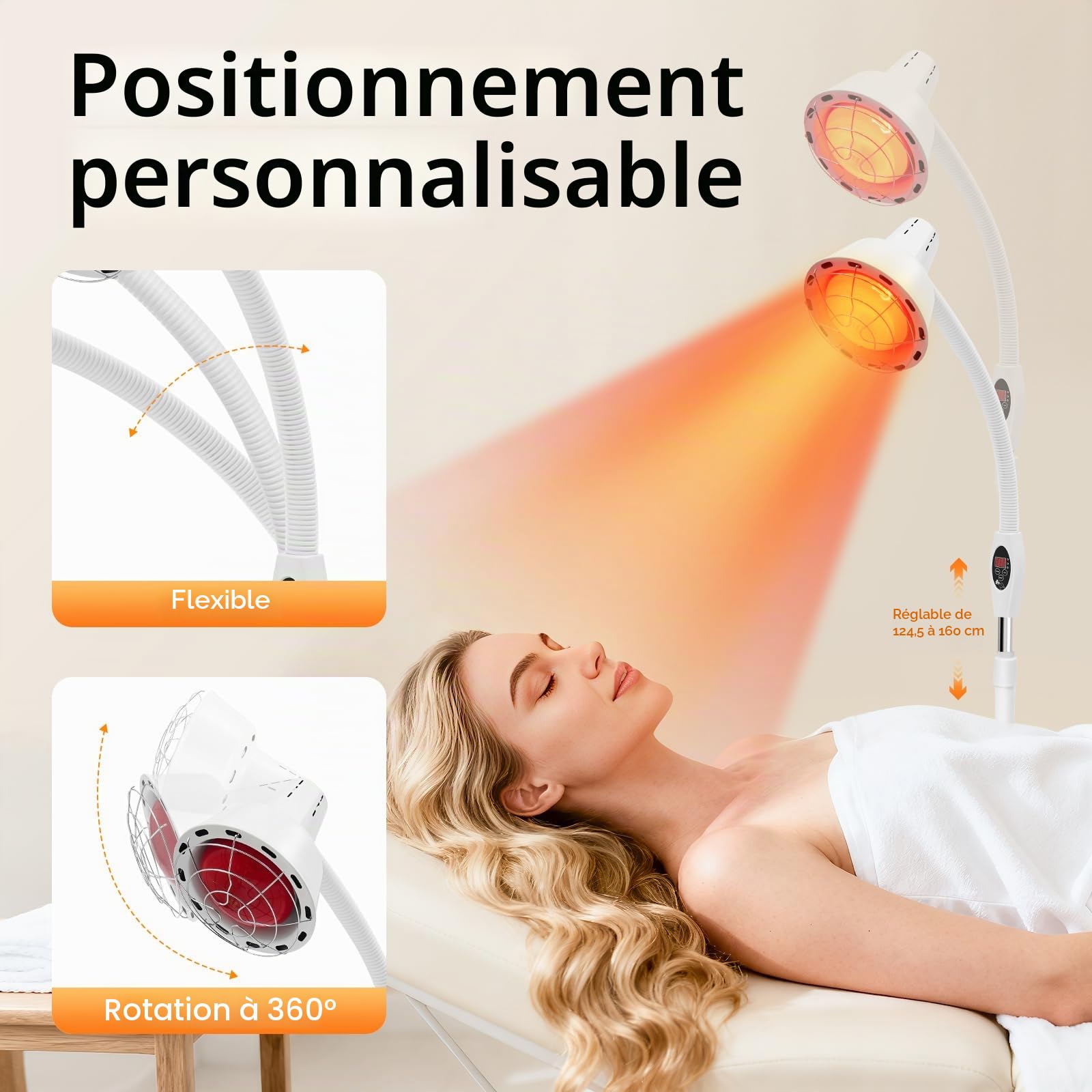 Lampe infrarouge, 275 W, lampe de thérapie thermique professionnelle avec télécommande, hauteur réglable, rotative à 360° avec minuterie, pour soulager la douleur et détendre les muscles