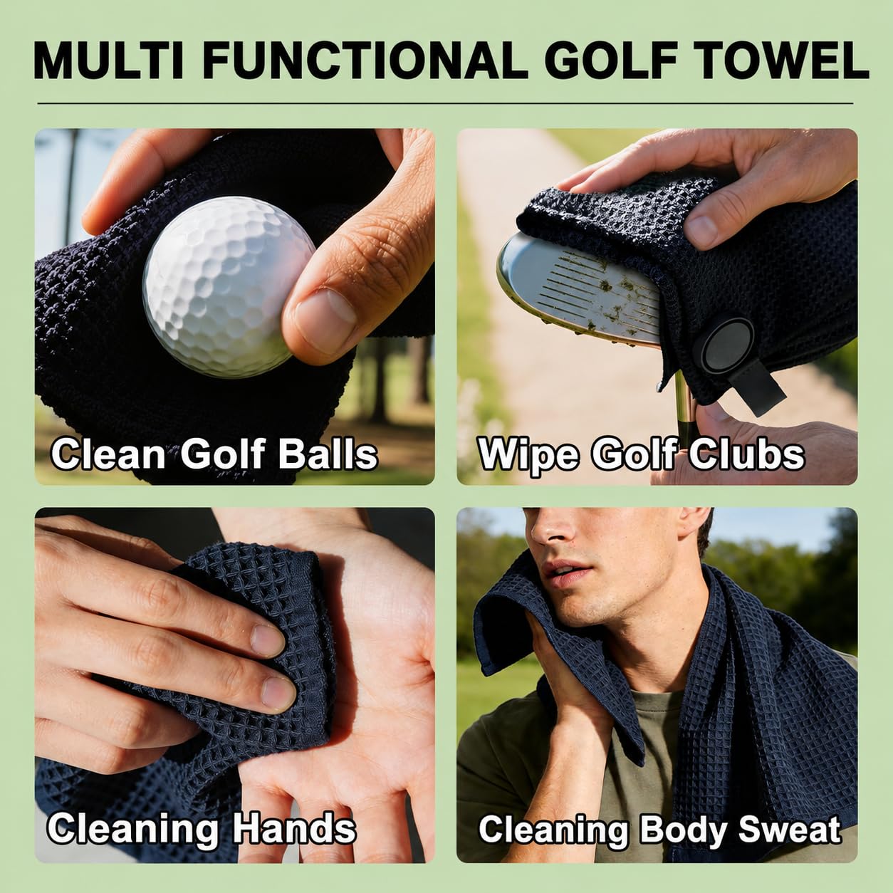 Lot de 3 serviettes de golf magnétiques – Très grande taille en microfibre gaufrée avec clip – Serviette de club de golf ultra absorbante avec aimant puissant pour une tenue solide pour sacs de golf