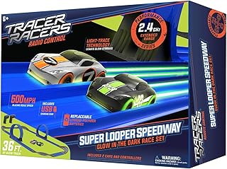 Tracer Racers Second Generation 2.4 GHz R/C High Speed Remote Control Super Loop Speedway Glow Track Set with Two Cars