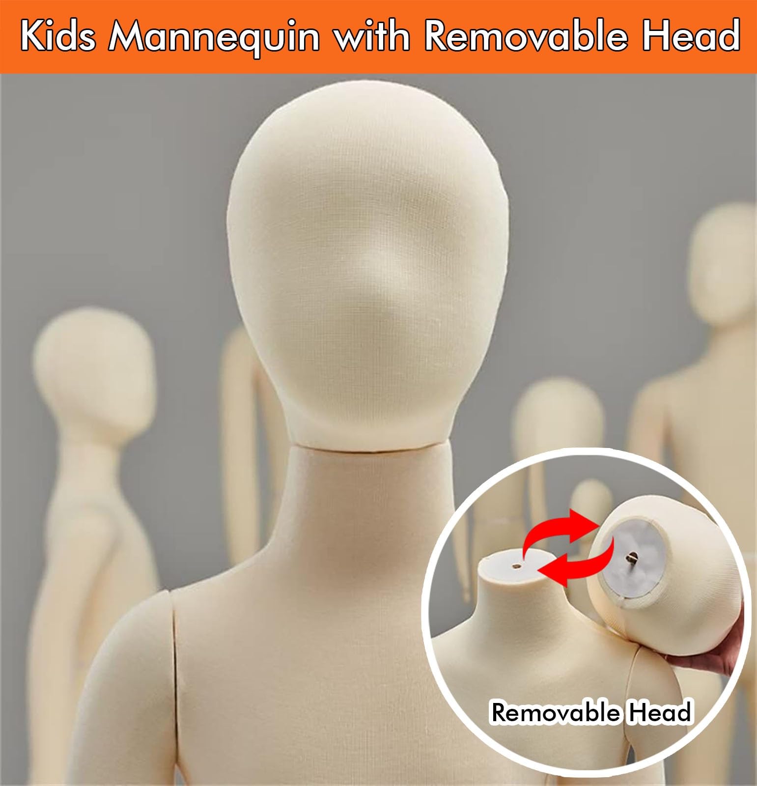 Maniquí Infantil Maniquí De Niño De Cuerpo Entero con Cabeza, Poseable Suave Niños Maniquí Torso/Maniquí De Costura De Espuma Realista para Niños Niñas Unisex(Age 1 - H 68cm (26 4/5IN))