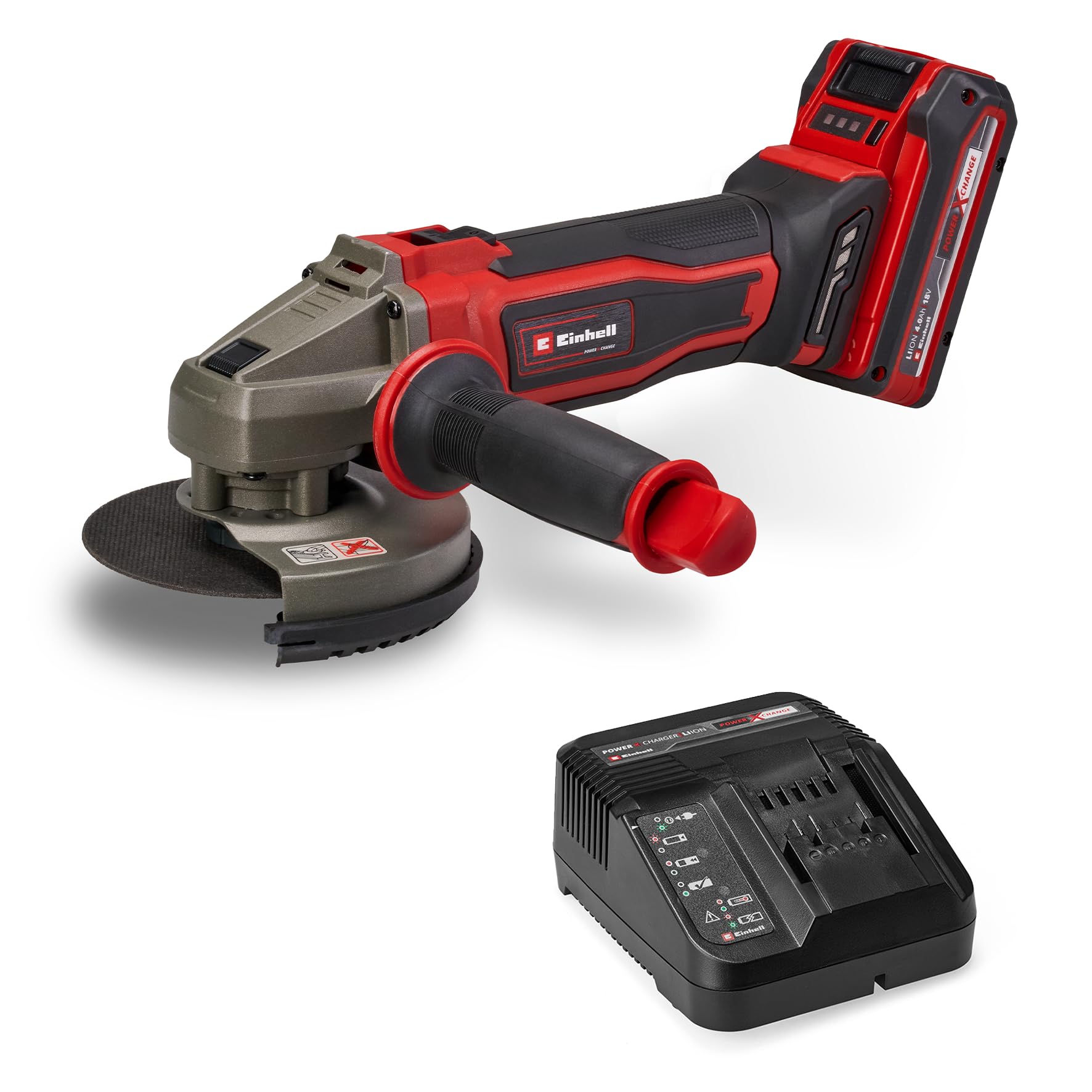 Einhell Akülü Avuç Taşlama TE-AG 18/125-2 Li (1 x 4.0 Ah) Power X-Change (18 V, 125 mm Ø disk, 33 mm kesme derinliği, yumuşak başlatma özelliği, 4.0 Ah akü dahil)