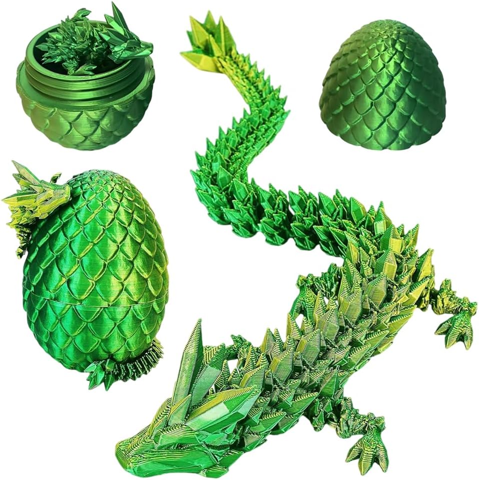 3D Articulating Gemstone Crystal Dragon Egg Figurine - Removable Mystery Easter Toy, Home Office Decor, Executive Desk Toy (Laser Yellow Green)