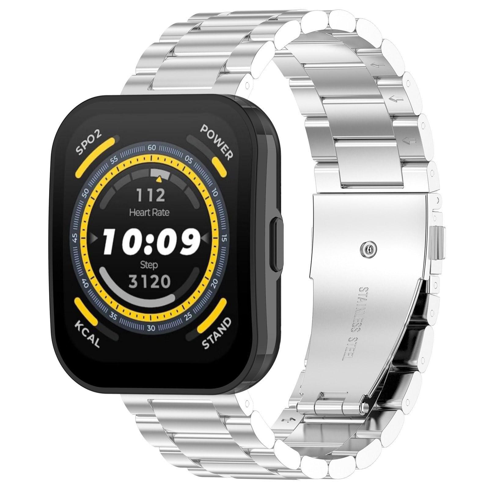 GIOPUEY Correas Compatible con Amazfit Bip 5/Bip 5 Unity, Acero Inoxidable La Correa [Resistente al Desgaste] Pulsera - Silver