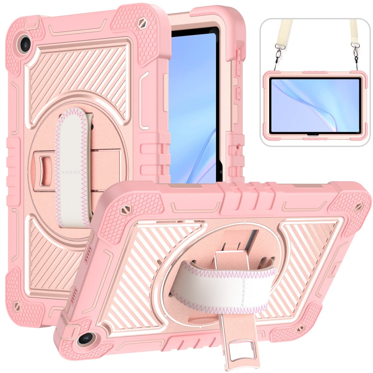 Custodia per tablet Compatibile con Huawei Matepad SE 10,4 pollici Custodia protettiva antiurto durevole Custodia Compatible with tablet con staffa girevole a 360 gradi Tavoletta Casa(Rose Gold)