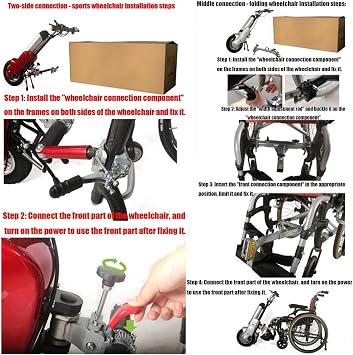 Electric Wheelchair Pull Device,Wheelchair Drive Head,Electric Handcycle Wheelchair Attachment,for People Who Cannot Walk(Black,Bothsides)