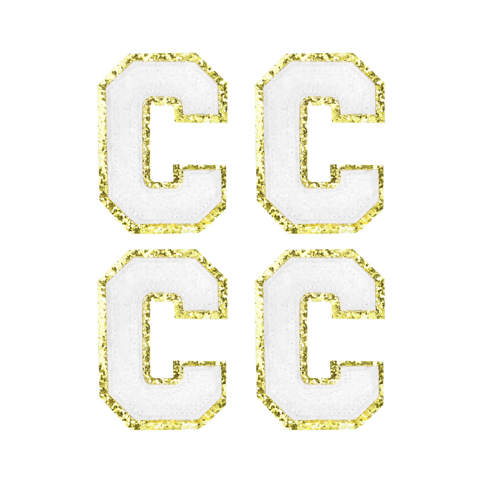 sourcing map 4Pcs Chenille Letter Patches Iron on Letter Patches White Alphabet C 3in Height for Clothing, Shoes, Hats, Backpacks