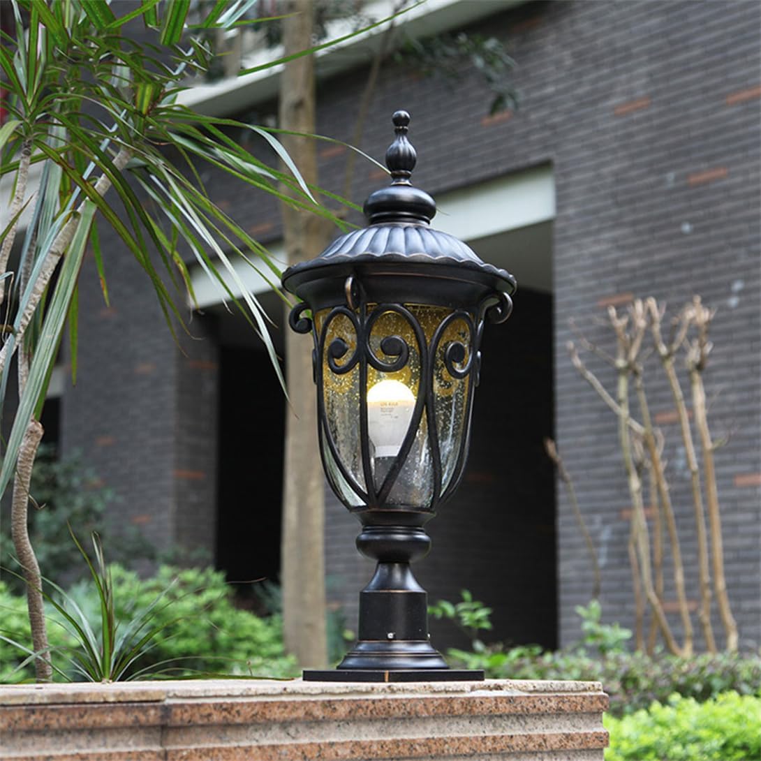E26 Vintage Pole Lighting, Farmhouse Rustic Fence Deck Cap Light Aluminium Outdoor Post Lights with Glass Waterproof Exterior Pole Lamp for Outside Yard Garden Pole Pillar