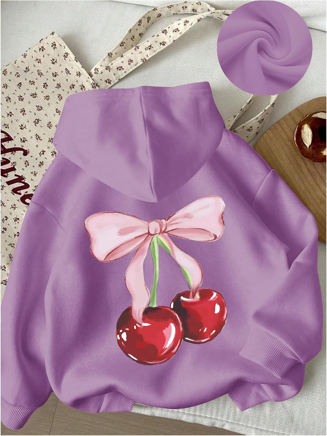 WDIRARA Girl's Cherry Graphic Hoodie Long Sleeve Hooded Sweatshirt Cute Pullovers Tops - Image 4