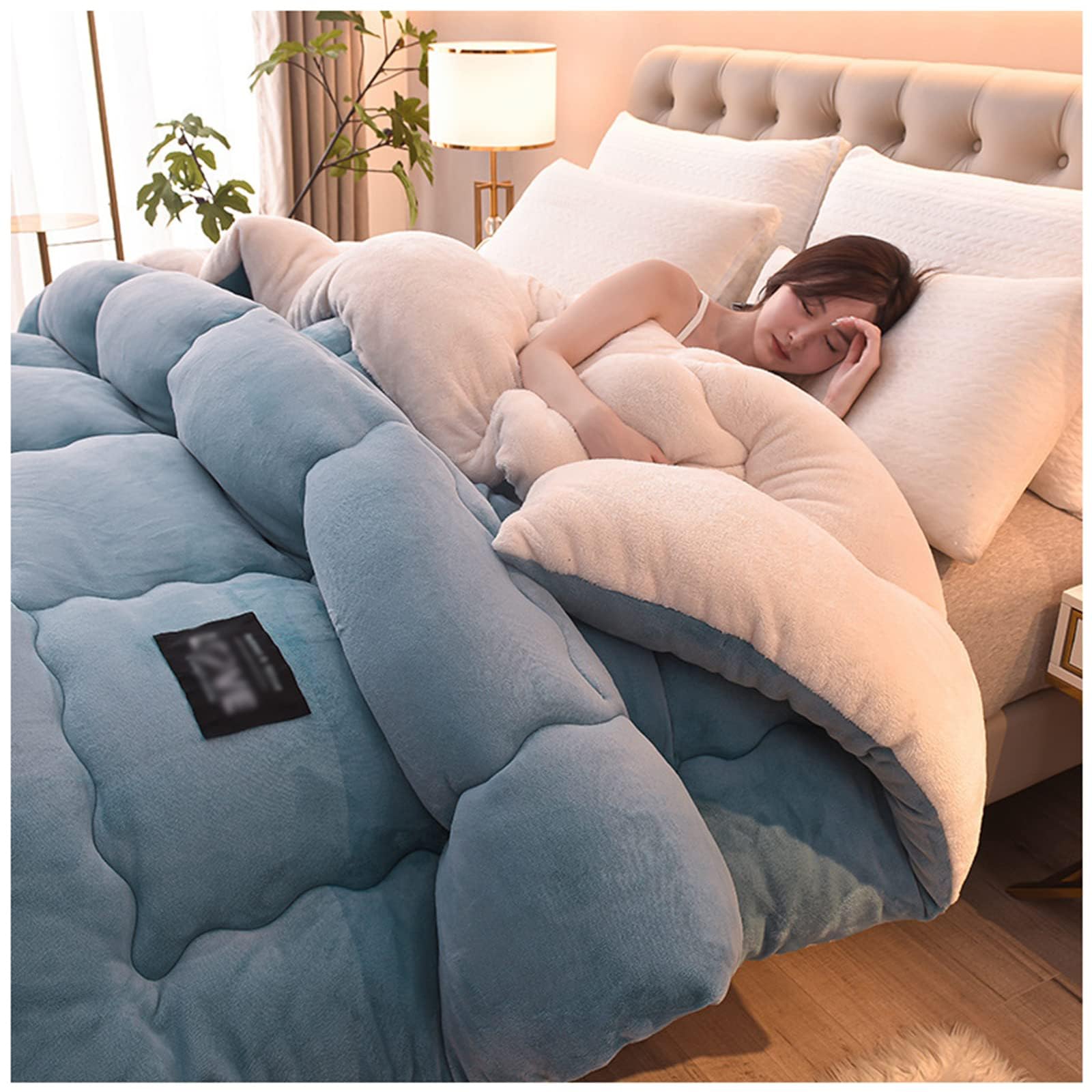 Zmin D Super Warm Lamb Quilt Winter Blanket Ouble-Side Fleece Quilt Thickene Warm Plush Comforter Soli Color Own Uvet, Machine Washable,,150X200cm(3.5Kg)