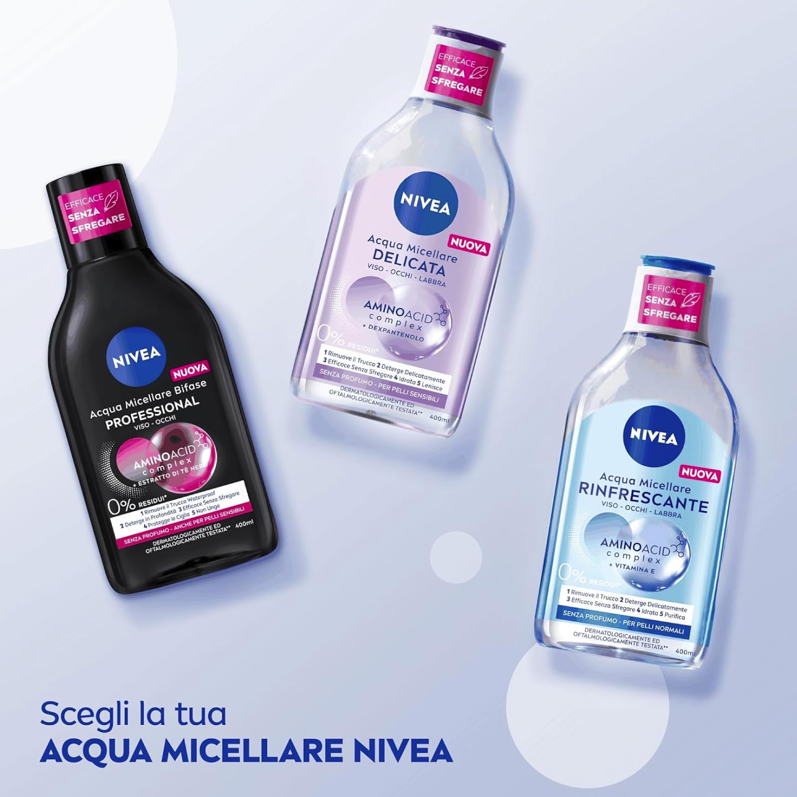 Nivea Micellair Professional Micelare Bifase Skin Breathe ekstrakt do makijażu twarzy i oczu, wodoodporny, 3 butelki po 400 ml