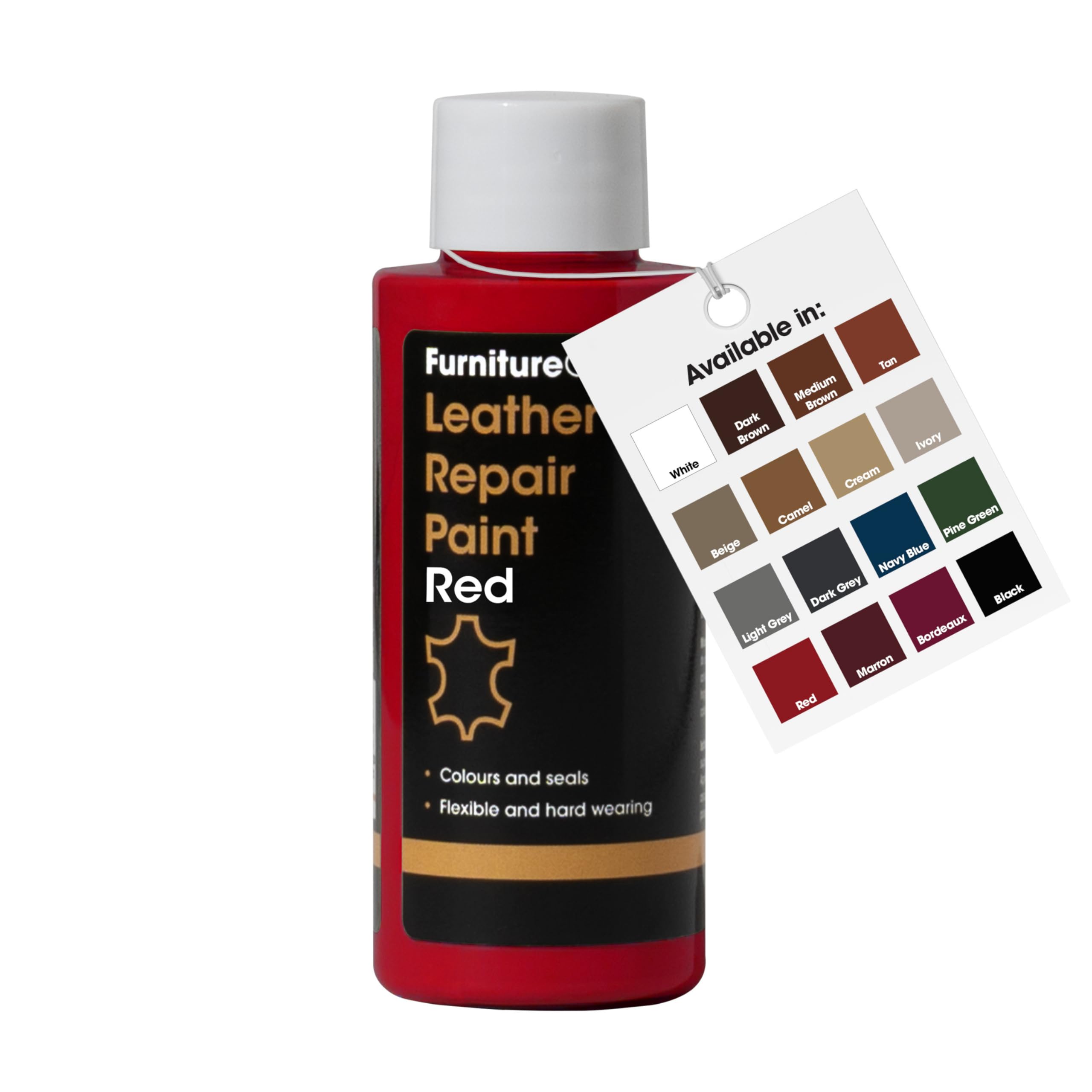 Furniture Clinic Leather Repair Paint & Dye | Self Seal Colourant for Quick and Easy Leather Repair | Suitable for Sofas, Car Seat, Shoes, Handbag, and More - Red (50ml)