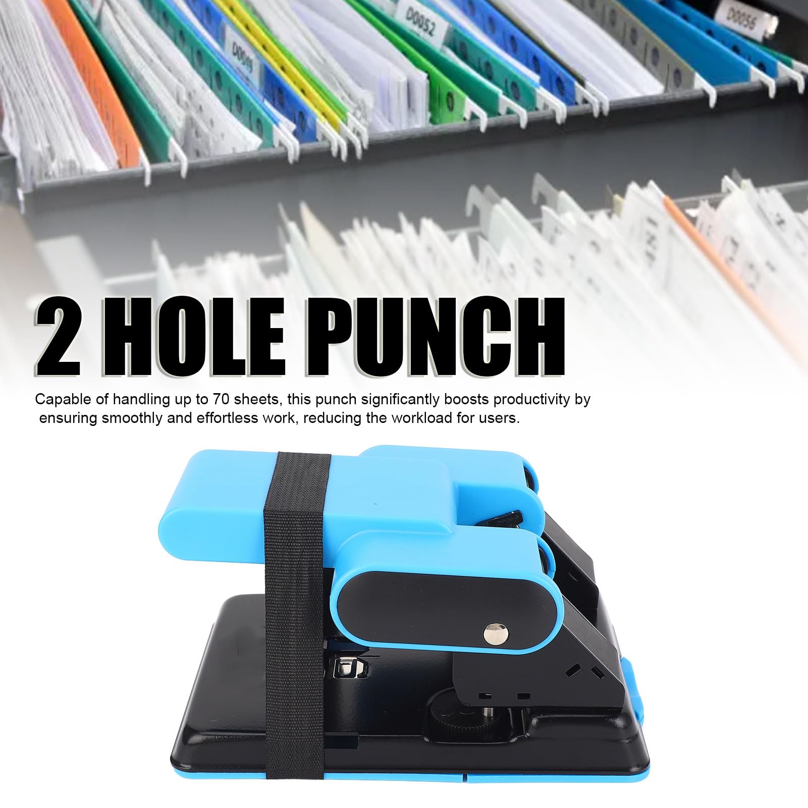 Perforatore professionale a 2 fori Perforatore doppio foro resistente per carta A4 con capacità di 70 fogli Spaziatura 70 mm 80 mm Maniglia ergonomica per uso ufficio Costr