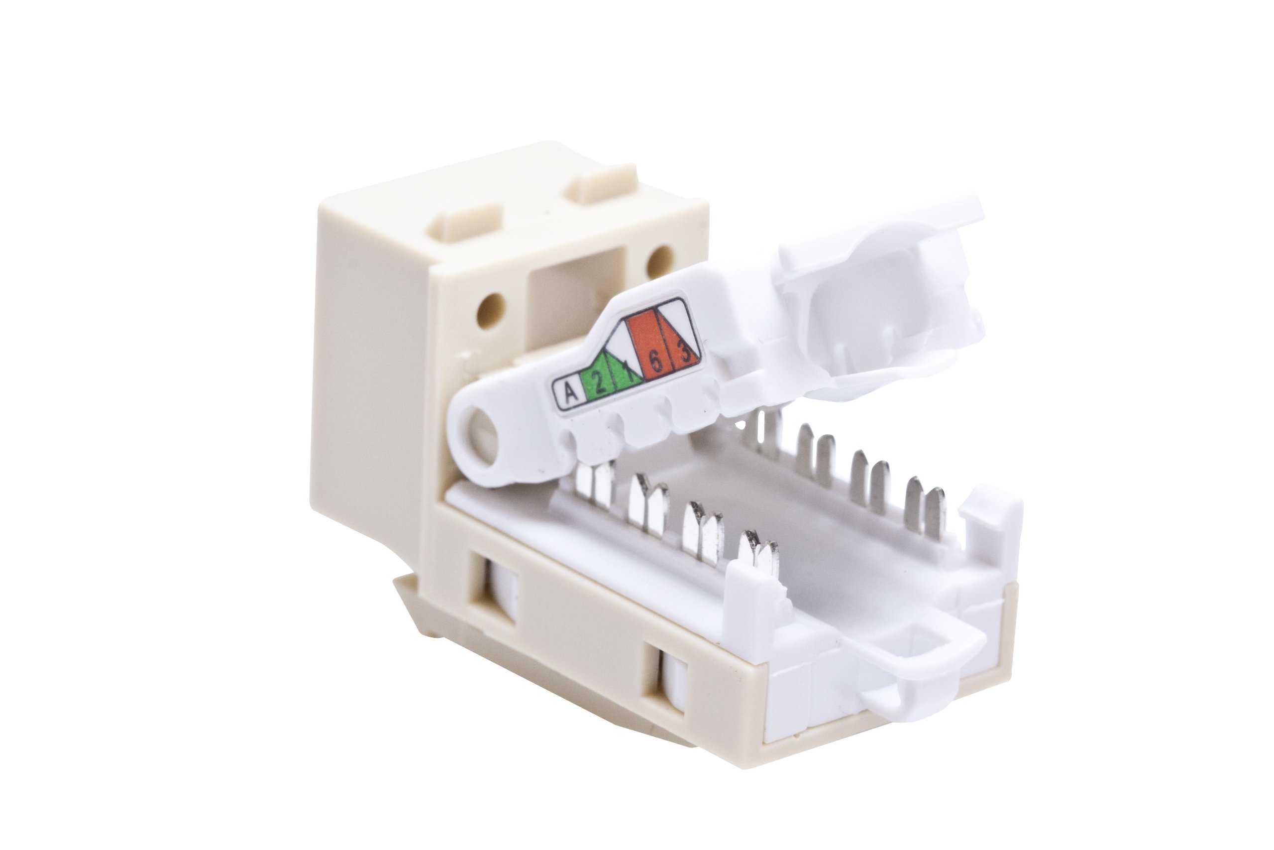Conector RJ45 Cat6 Leviton 61TLS-RI6 sin herramientas con cableado T568A