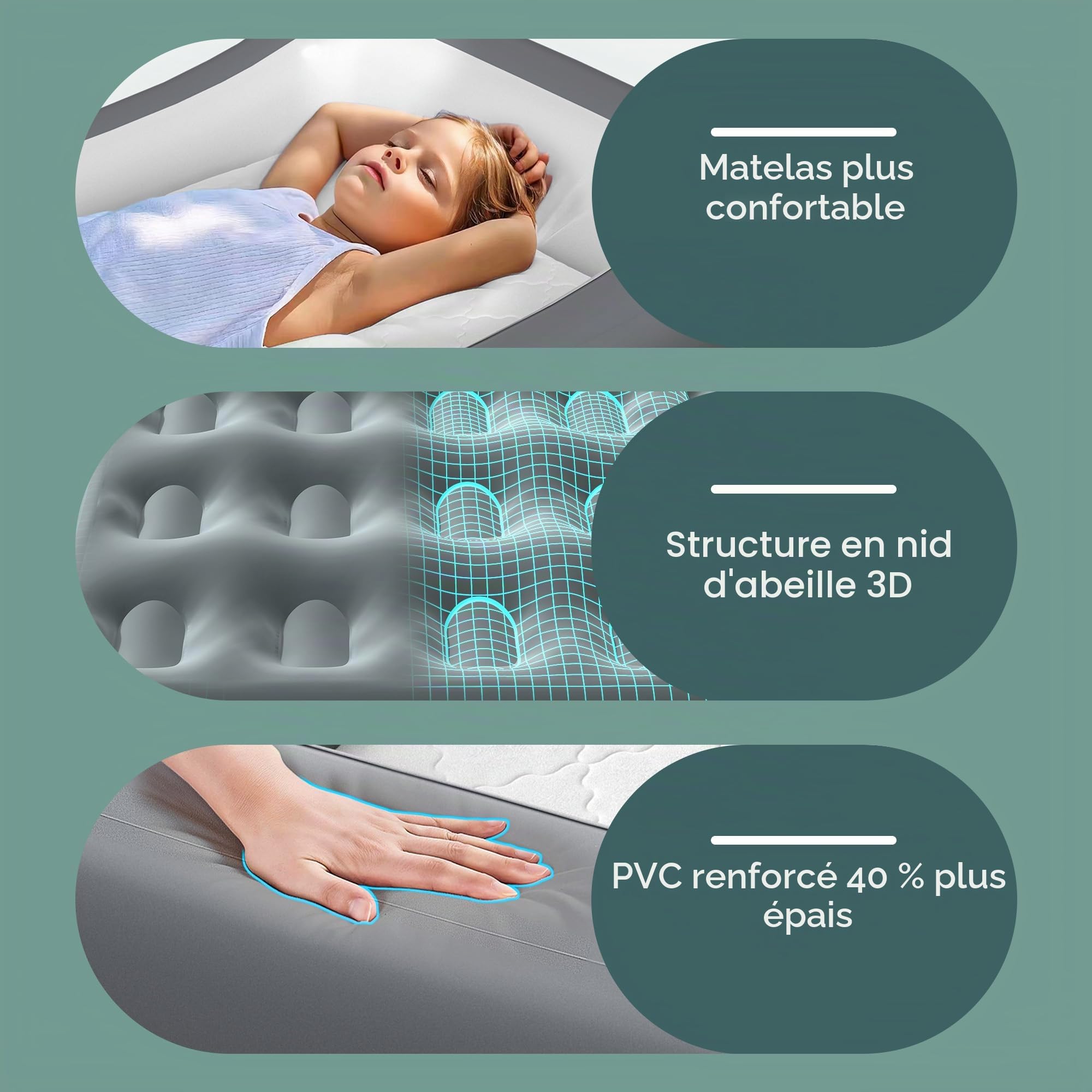 GloTika Matelas gonflable portable Lit de voyage pour tout-petit Avec pare-chocs de sécurité Idéal pour voyages et utilisation à la maison