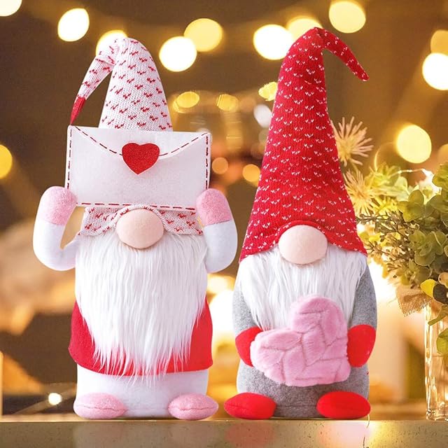 Valentines Day Gnome Gonk Decorations Mr. and Mrs. Handmade Plush Doll Scandinavian Tomte for Valentine's Day Novelty Table Ornament, 2 Pcs