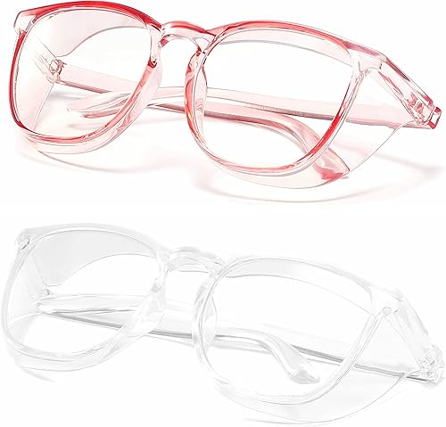 Alsenor Gafas de seguridad antiniebla gafas protectoras con bloqueo de luz azul antipolvo protección UV para hombres y mujeres paquete de 2 rosa