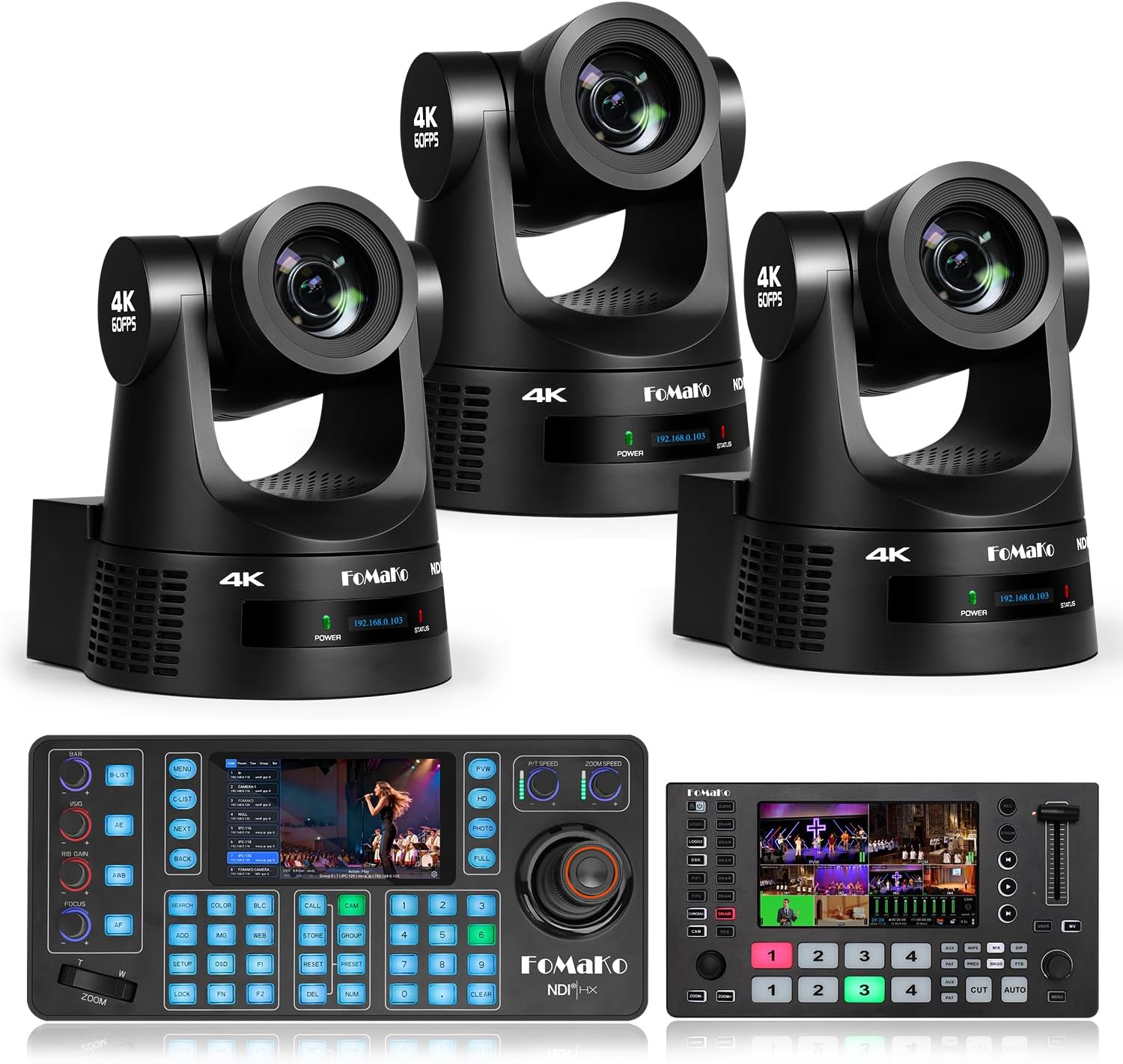 FoMaKo 4K 60fps NDI PTZ Camera, Supports NDI HX3 4K 60fps Output, 20x Optical Zoom,for Dance or Music Performances competitions Live Streaming on Social Media Platforms（K600NX3+KC608N+M3