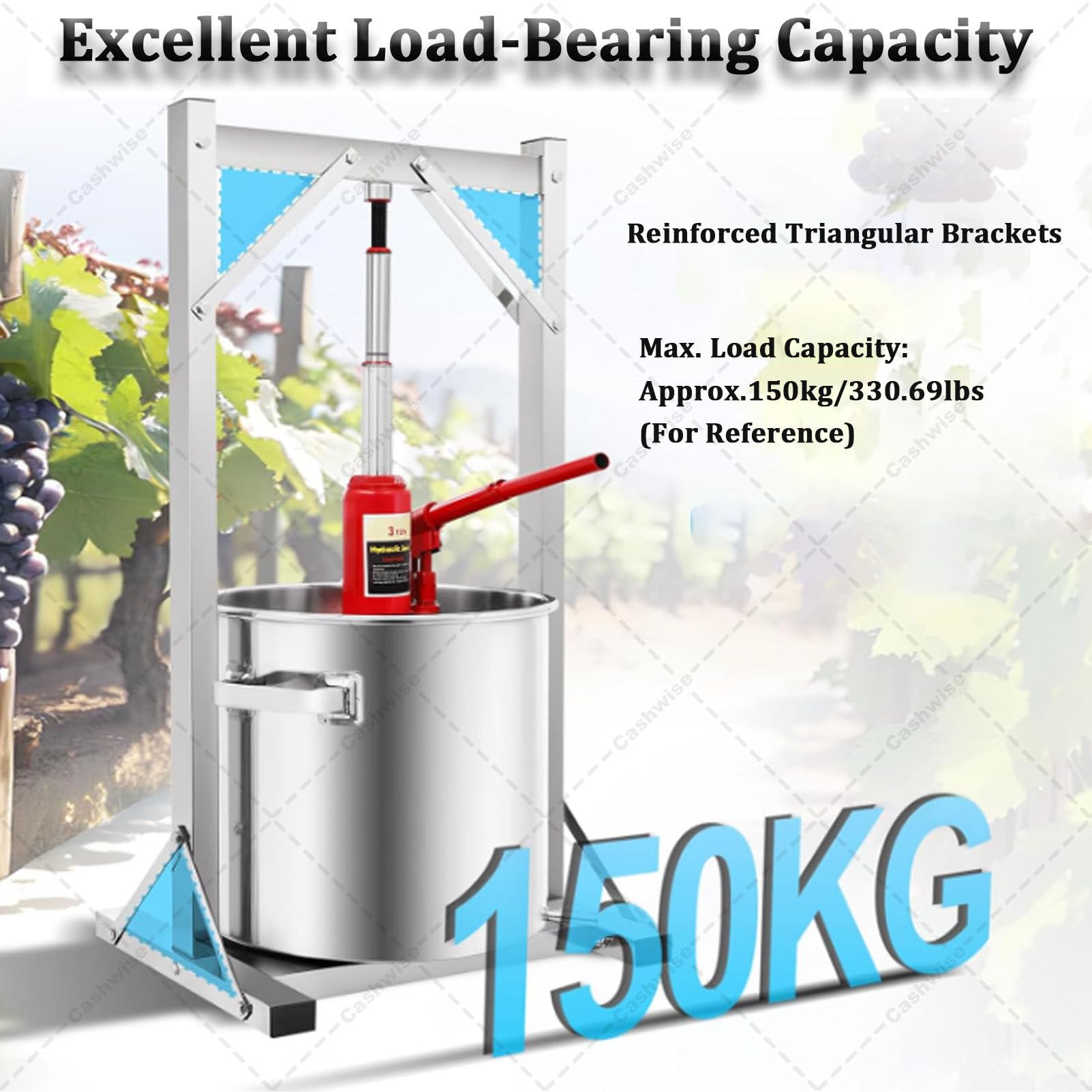 Hydraulische Obstweinpresse, Edelstahl-Hydropresse, Apfelweinpresse, Traubenweinpresse für Wein, Traubenwein, Wein, Apfelweinsaft, Weinherstellungsausrüstung 36L