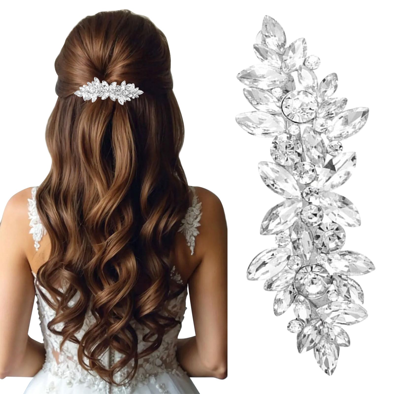 LunarCharm Strass Haarspangen, Silberne Braut Haarschmuck für Frauen, Funkelnde Kristall Haarnadeln, Ausgefallene Blumen Haarspangen für Hochzeit, Braut, Lange Haare