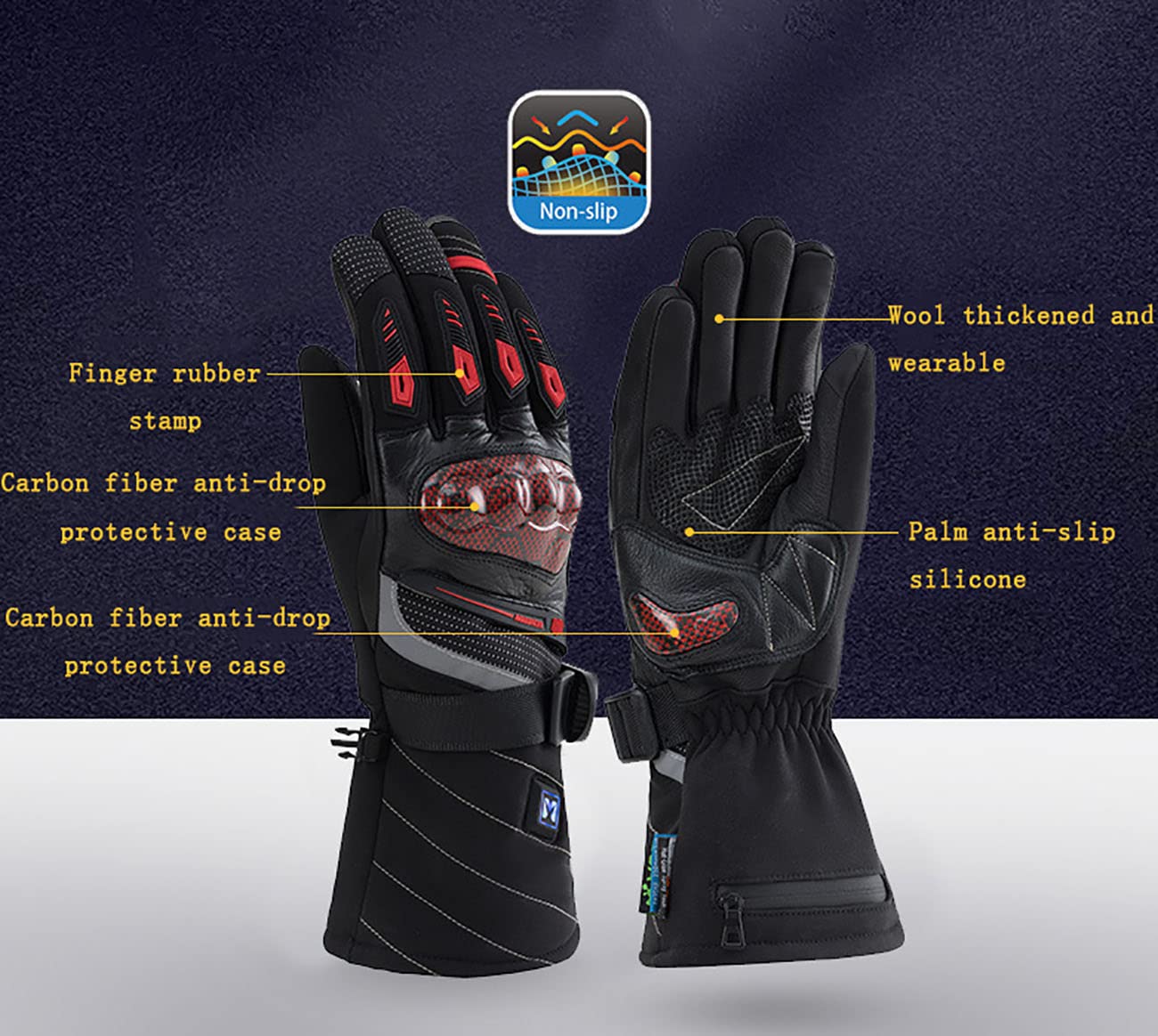 CHEWYNP Guanti da Moto Riscaldati da Donna da Uomo, Guanti da Sci con Batteria Ricaricabile 4700mAh, Guanti Touch Screen Invernali Caldi per Pattinaggio Neve Escursionismo Campeggio Caccia