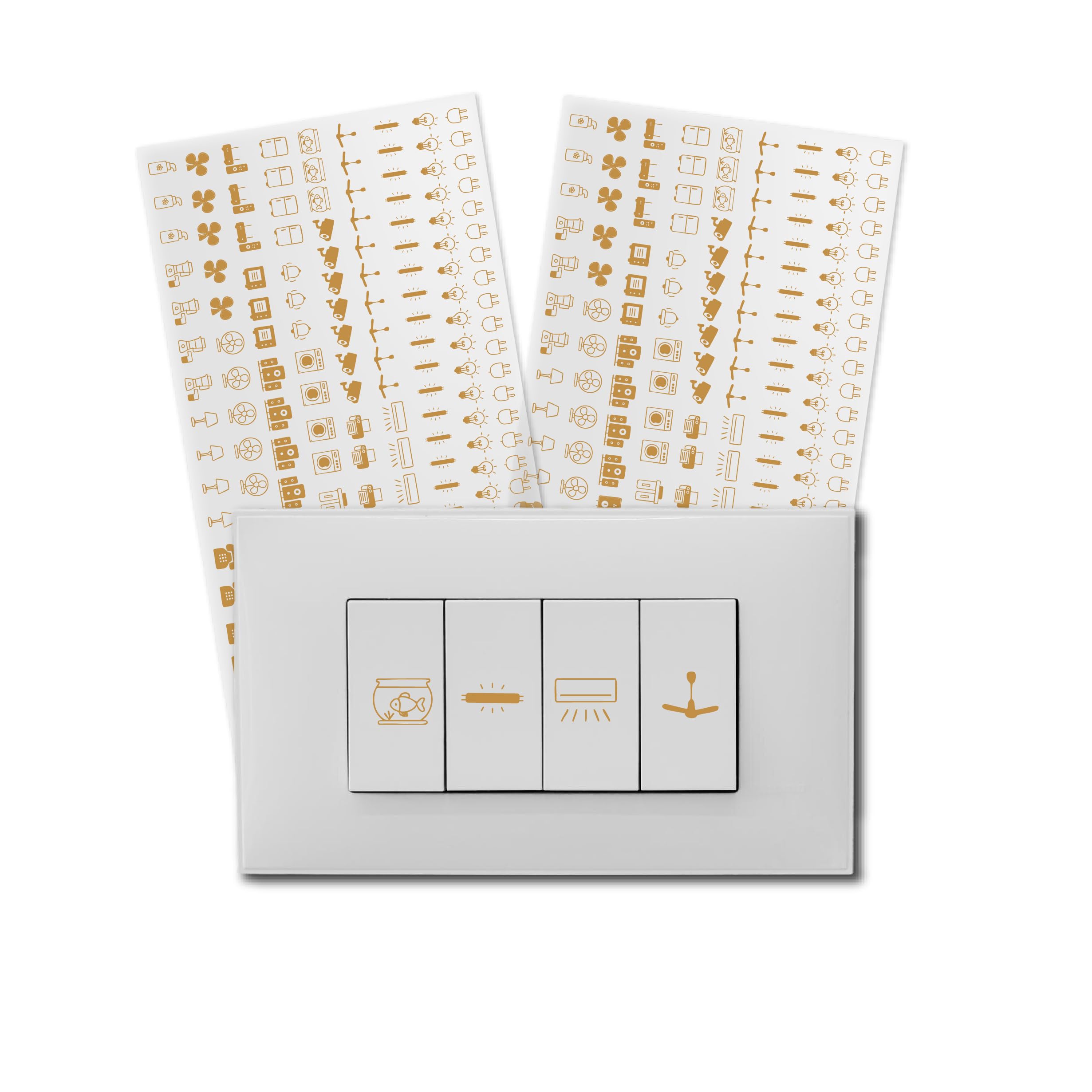 Switch Board Stickers for Home Wall | 3D Stickers for Electric Switch Id Stickers | 30 Appliances Designs Self Adhesive 380 + Switch Label Stickers (Golden Brown)-image-36