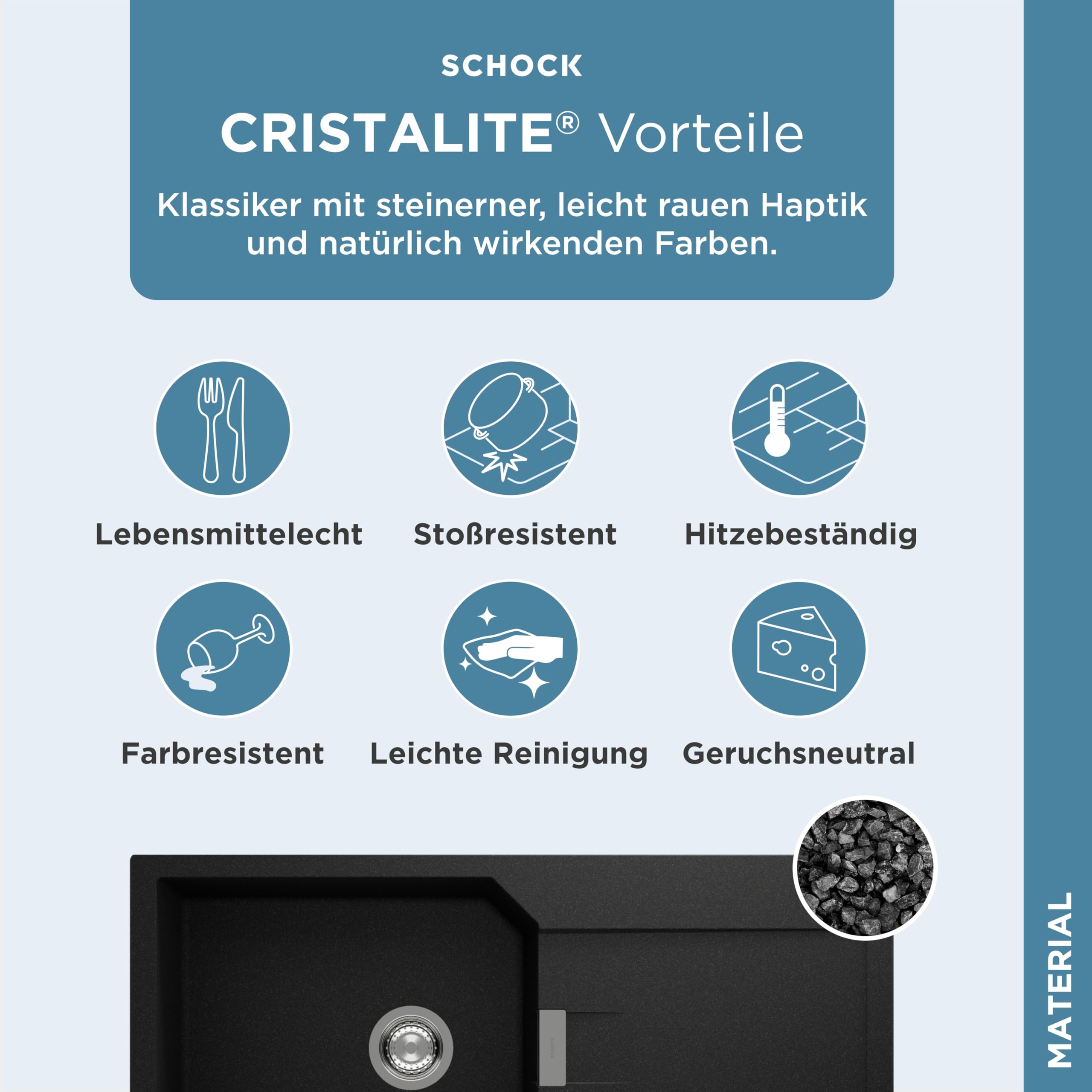 SCHOCK kompakte Küchenspüle 100 x 51 cm Manhattan D-100L Onyx - CRISTALITE dunkelgraue Granitspüle mit extra Beckenvolumen ab 60 cm Unterschrank-Breite