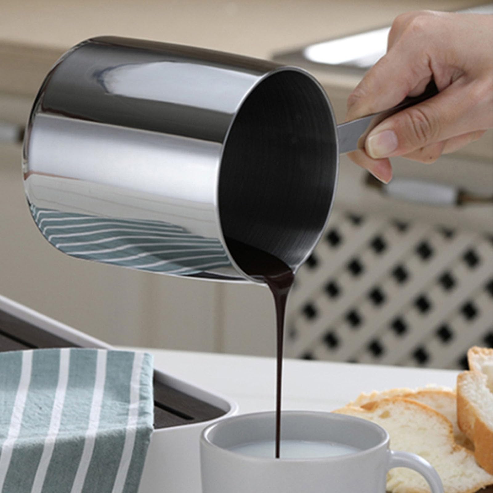 304 Stainless Steel Milk Butter Warmer Pot, 900ml Stovetop Chocolate Melting Turkish Coffee Pot with Long Handle for Home Kitche, Butter Warmer Pot for Making Coffee, Butter