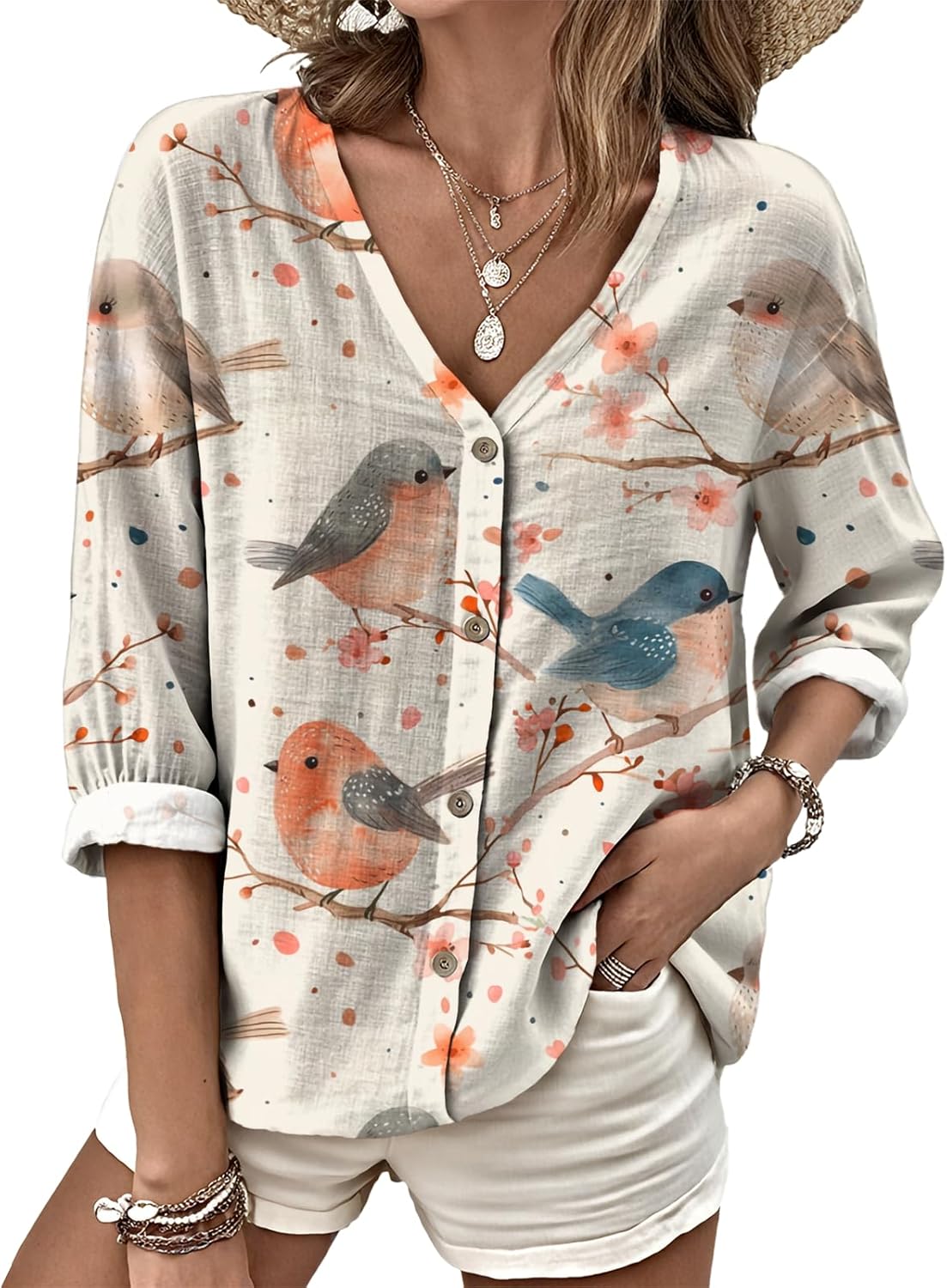 domirica Boho Floral Blouses for Women Oversized Button Shirts for Women Long Sleeve Top Summer Casual Clothes 2025