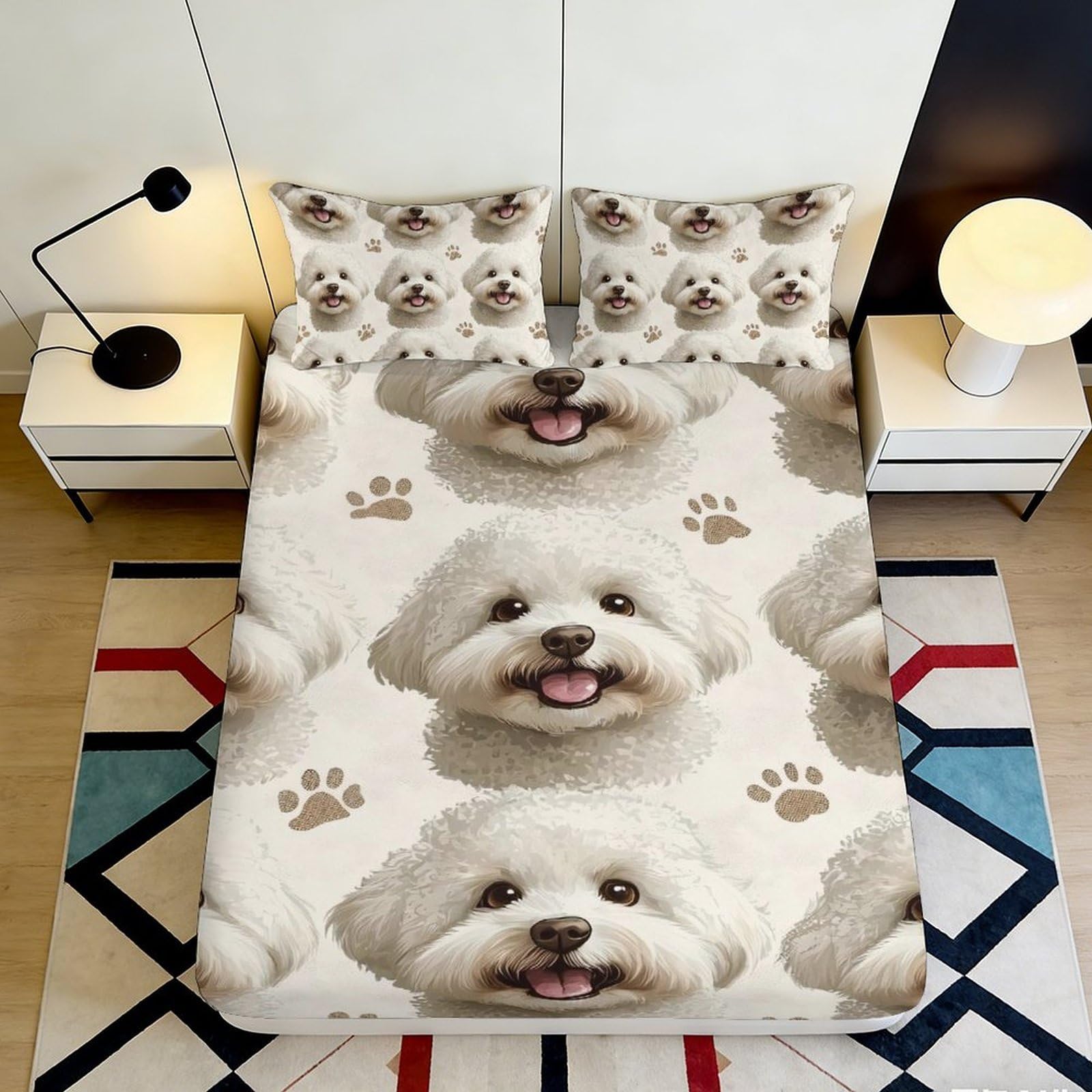 Wtorimpel Style-2 3D Printed Cute Dog Microfiber Fitted Sheet Deep Pocket Breathable Full Wrap Bedroom Bedding Pet Theme Mattress Fitted Cover Washable 90X200x25cm