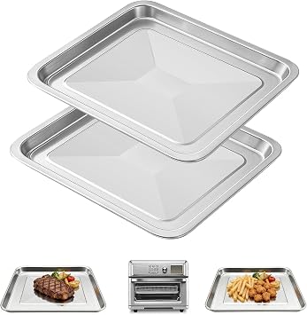 Air Fryer Tray Replacement for Cuisinart TOA-60 TOA-65 TOA-70 Toaster Oven | 2 Packs 12.48" 10.94" Food Grade Stainless Steel Air Fryer Accessories Grill Pan Plate Baking Rack Parts, Dishwasher Safe