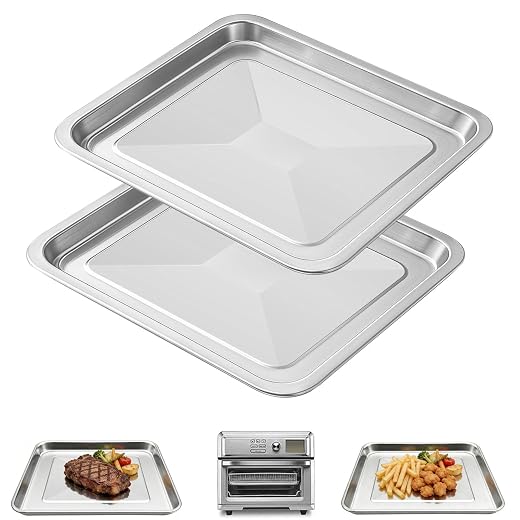 GWY 2PCS Air Fryer Accessories parts for Cuisinart TOA-60 TOA-65 TOA-70 Toaster Convection Oven, 12 * 11'' Tray Replacement Steel Pan Toaster Oven Accessories Parts