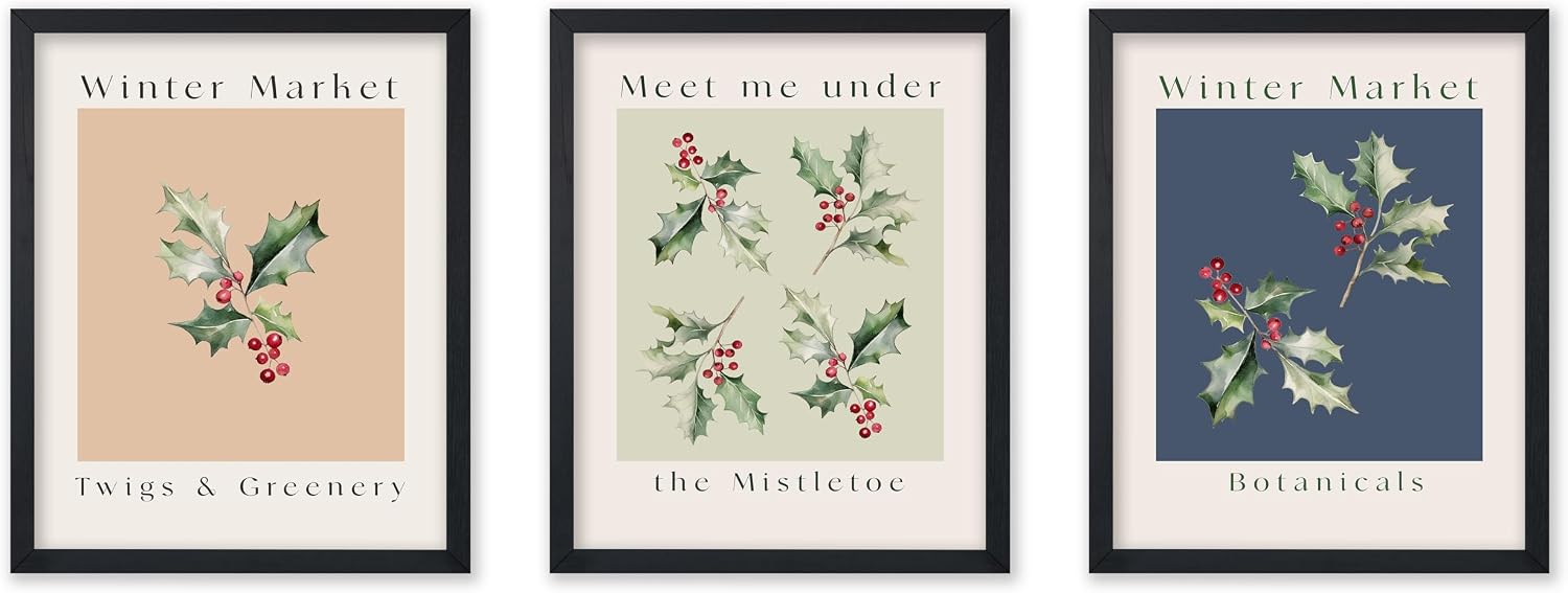 Poster Master 3-Piece Winter Market Poster - Meet Me Under The Mistletoe Print - Christmas Art - Holiday Art - Gift for Men & Women - Decor for Bedroom, Living Room or Dorm - 8x10 UNFRAMED Wall Art