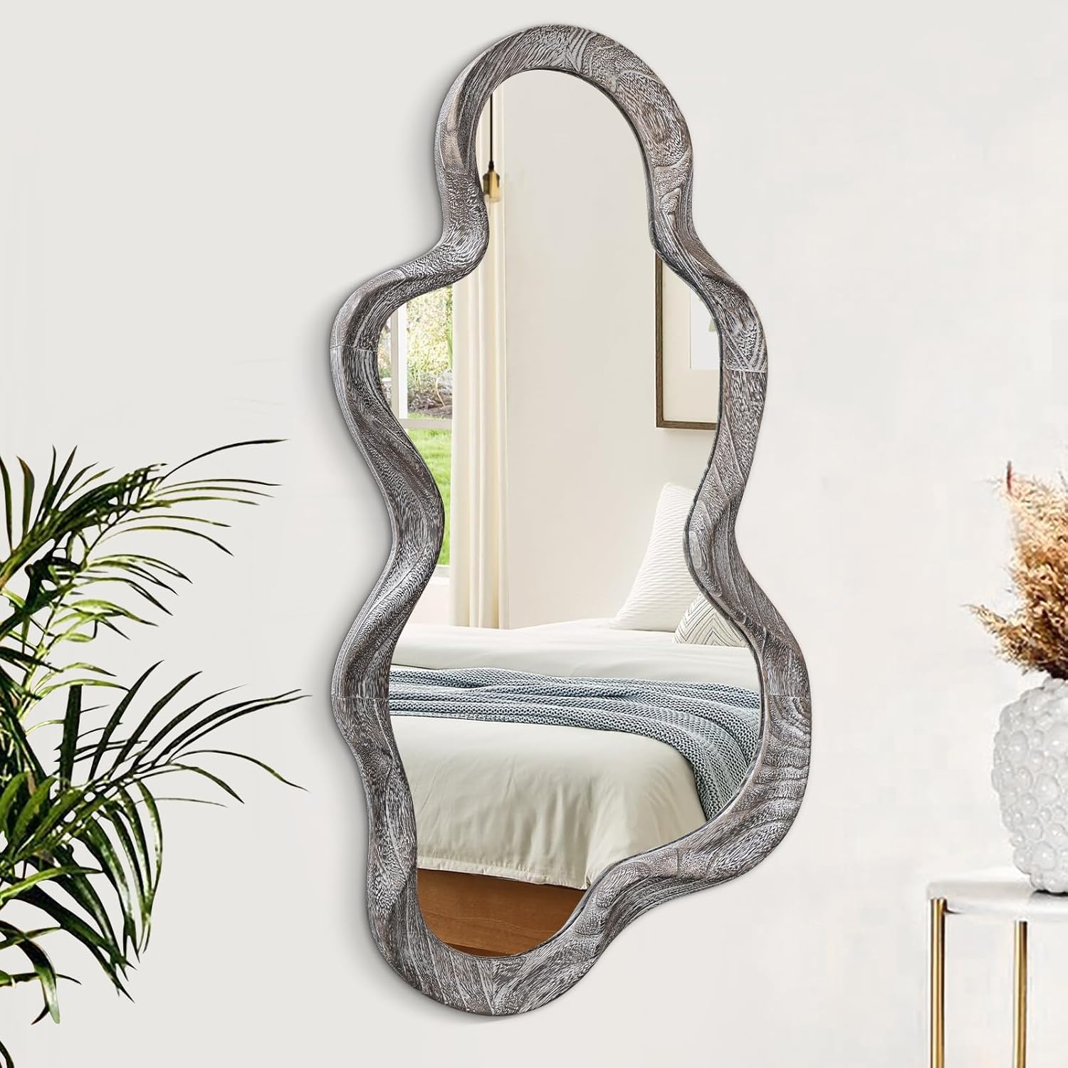 Amazon.com: Asymmetrical Mirror Large Irregular Wall Mirror Modern Wood ...