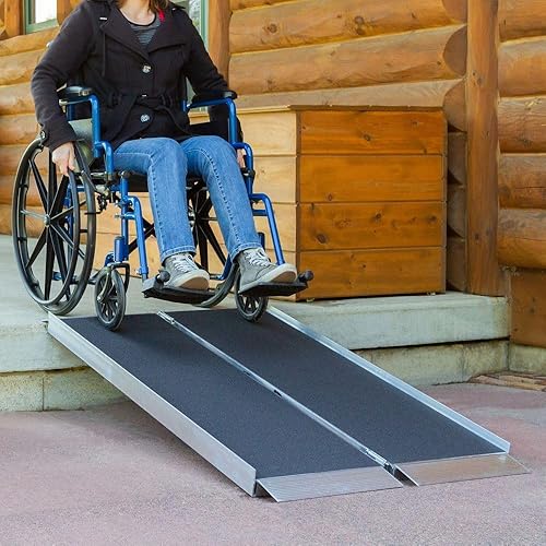 Miniatura 2 de Silver Spring Silla de ruedas portátil de aluminio plegable de 3 pies de largo y rampa para scooter con superficie de revestimiento de grano de alta