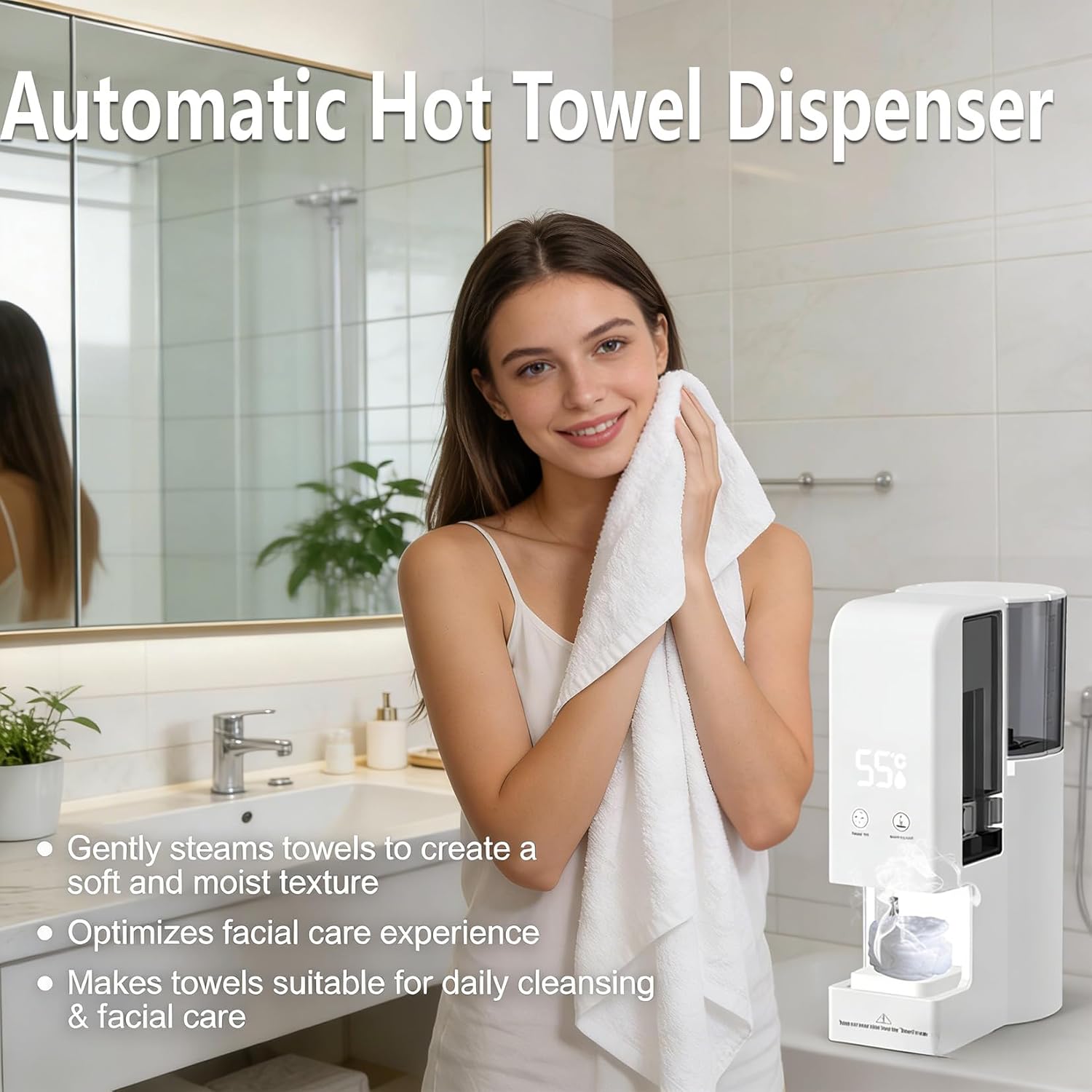 Automatic Hot Towel Dispenser, Face Towel Warmer 5-Second Rapid Heating, 55°C Constant Temp Heated, Suitable for Skincare, Cleansing and Physical Therapy. (100towel)