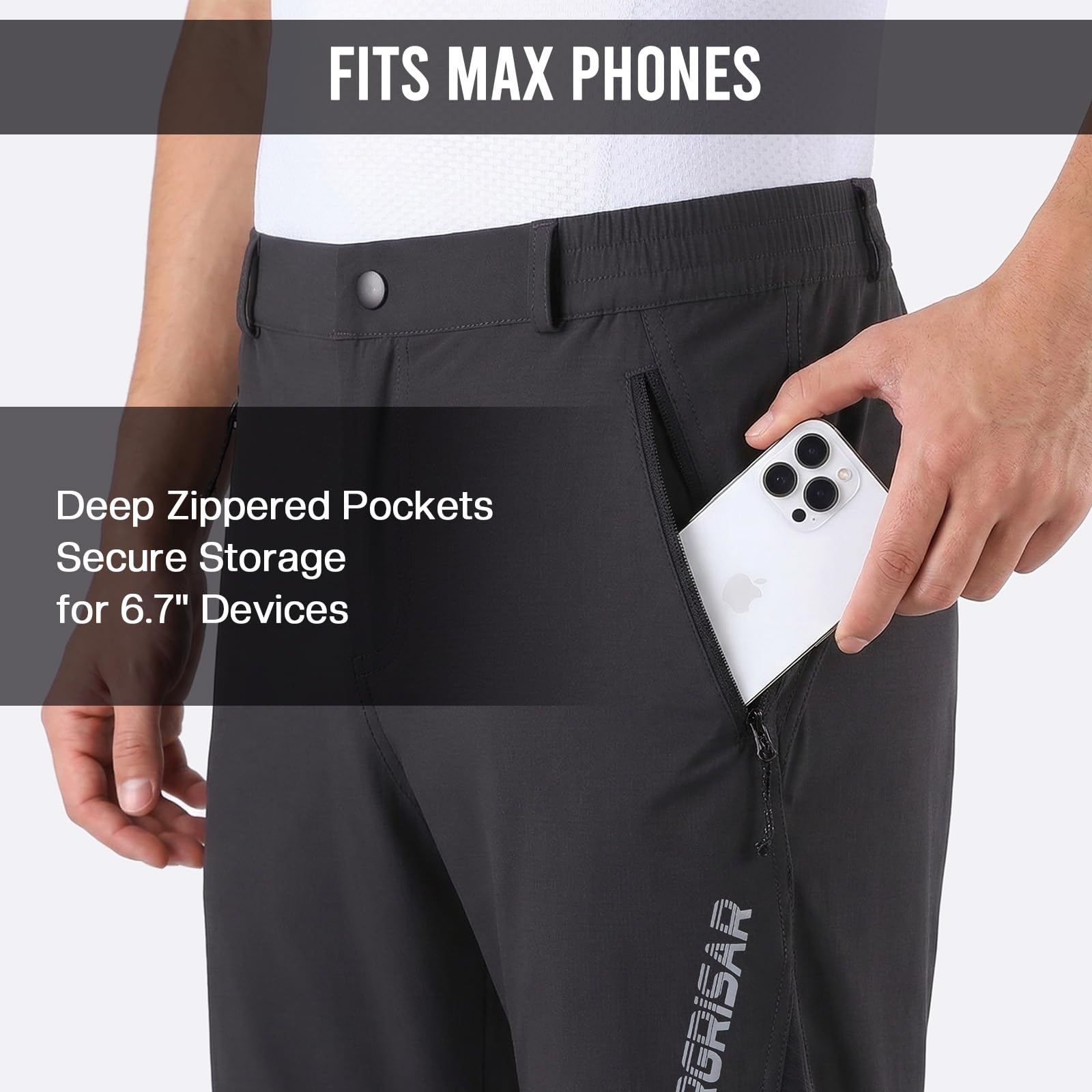 BERGRISAR Pantalon de cyclisme pour homme - Imperméable - Avec poches zippées - Séchage rapide - Extensible dans les 4 sens - Pour randonnée, course à pied