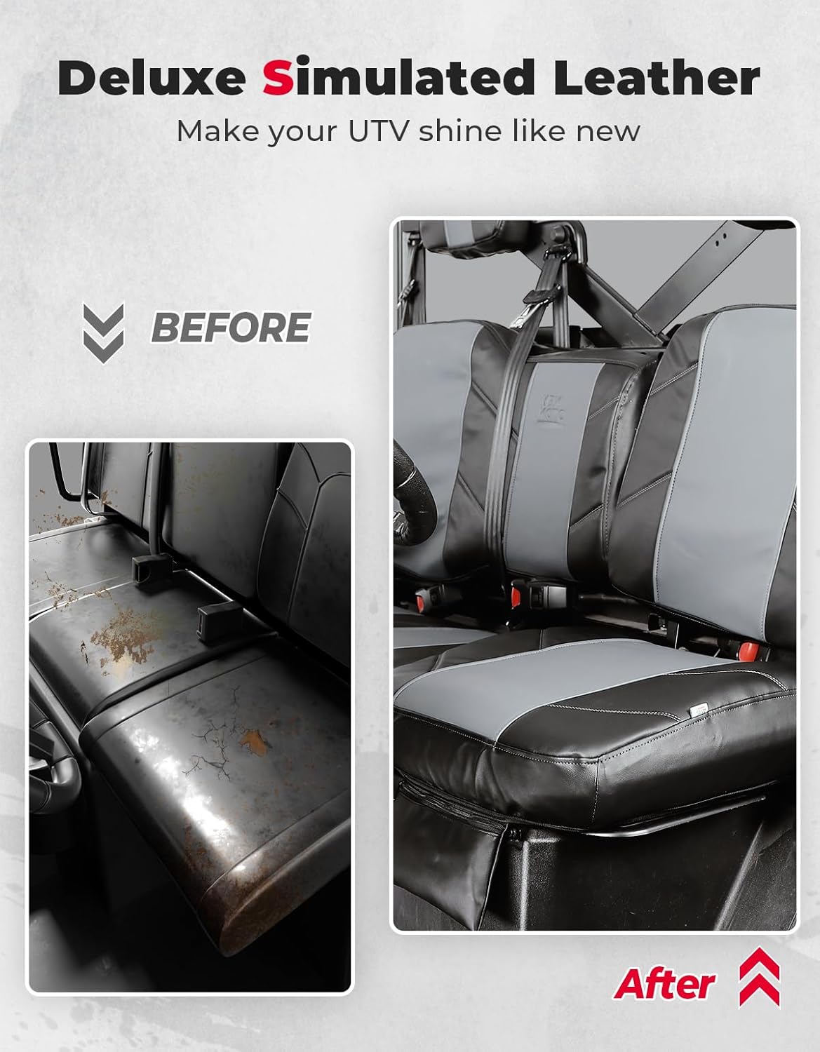 KEMIMOTO UTV Leather Seat Covers w/Pocket Soft Cushion Compatible with Polaris Ranger XP 1000/Crew 2017-2021, Ranger 1000/Crew 2020-2024 Stylish 60/40 Split Bench Seat Cover Waterproof Accessories
