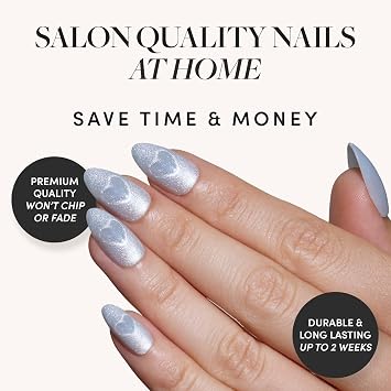 Glamnetic Press-On Nails Bundle - Sweater Weather & Cold Hearted | Short Almond Fake Nails with White Glitter French Tips & 3D Designs | Short Almond Fake Nails with Heart Accent and Pale Blue Velvet