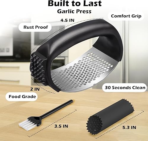 Miniatura 6 de Juego de balancines de prensa de ajo, herramienta de picadora de ajo de acero inoxidable con pelador de ajo y cepillo de limpieza, utensilios de