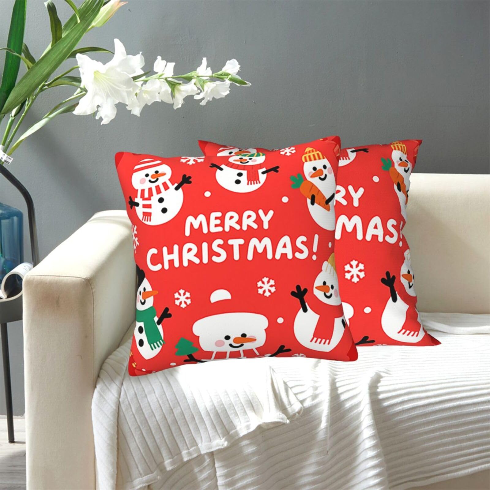 FekiLoot Decorative Throw Pillow Covers Modern Farmhouse Pillowcase Double Sided Cozy Cushion Cover for Sofa Couch Bed 20"X20" Xmas Snowman