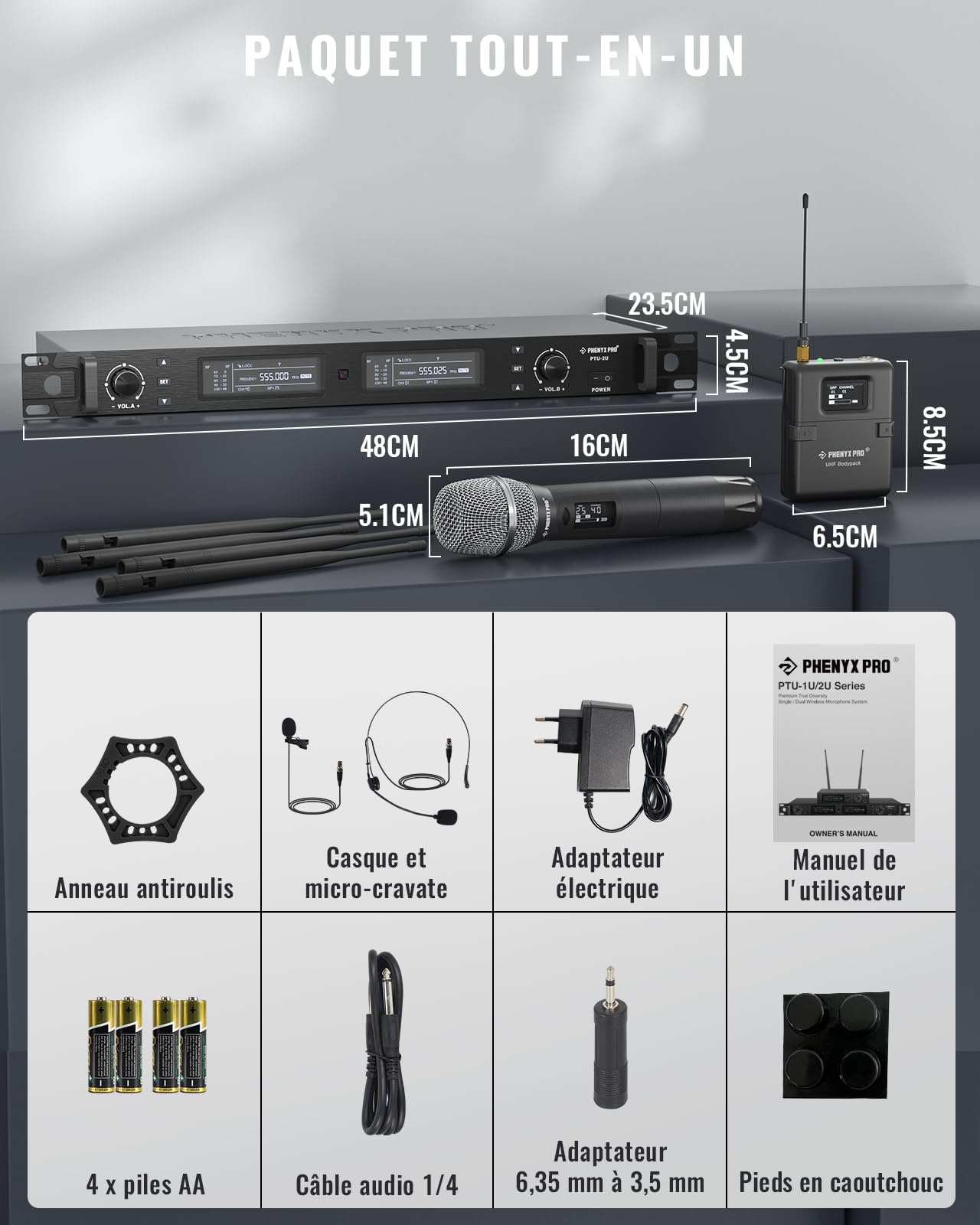 Phenyx Pro Système de Microphones sans Fil UHF Dual PTU-2U-1H1B
